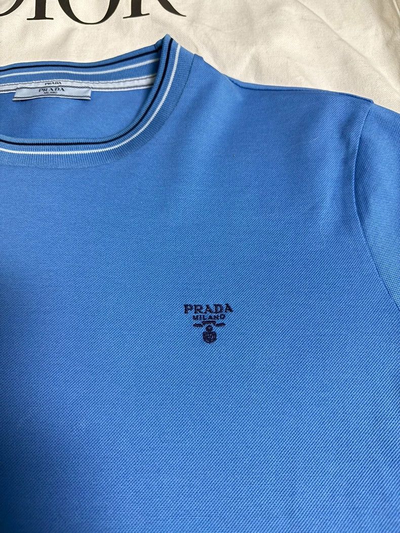 Prada Prada Embroidered logo blue knitted short sleeves 2502-Next Size US L / EU 52-54 / 3 - 3 Thumbnail
