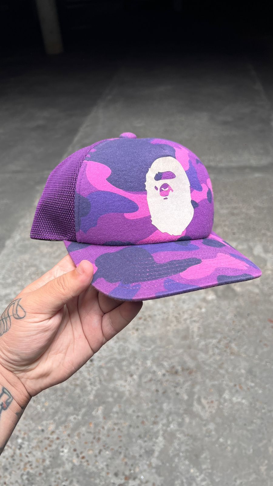 image of Bape Color Camo Ape Head Mesh Cap in Purple, Men's