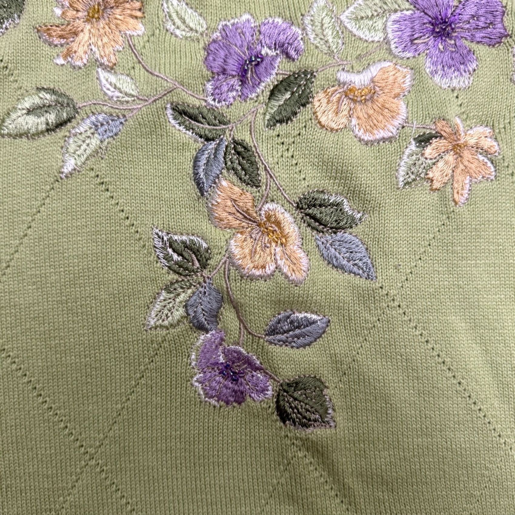 Vintage Alfred Dunner Embroidered Floral Short Sleeve Sweater Womens L Green Crew Neck Knit Pullover All Seasons Casual Bohemian Size L / US 10 / IT 46 - 4 Thumbnail