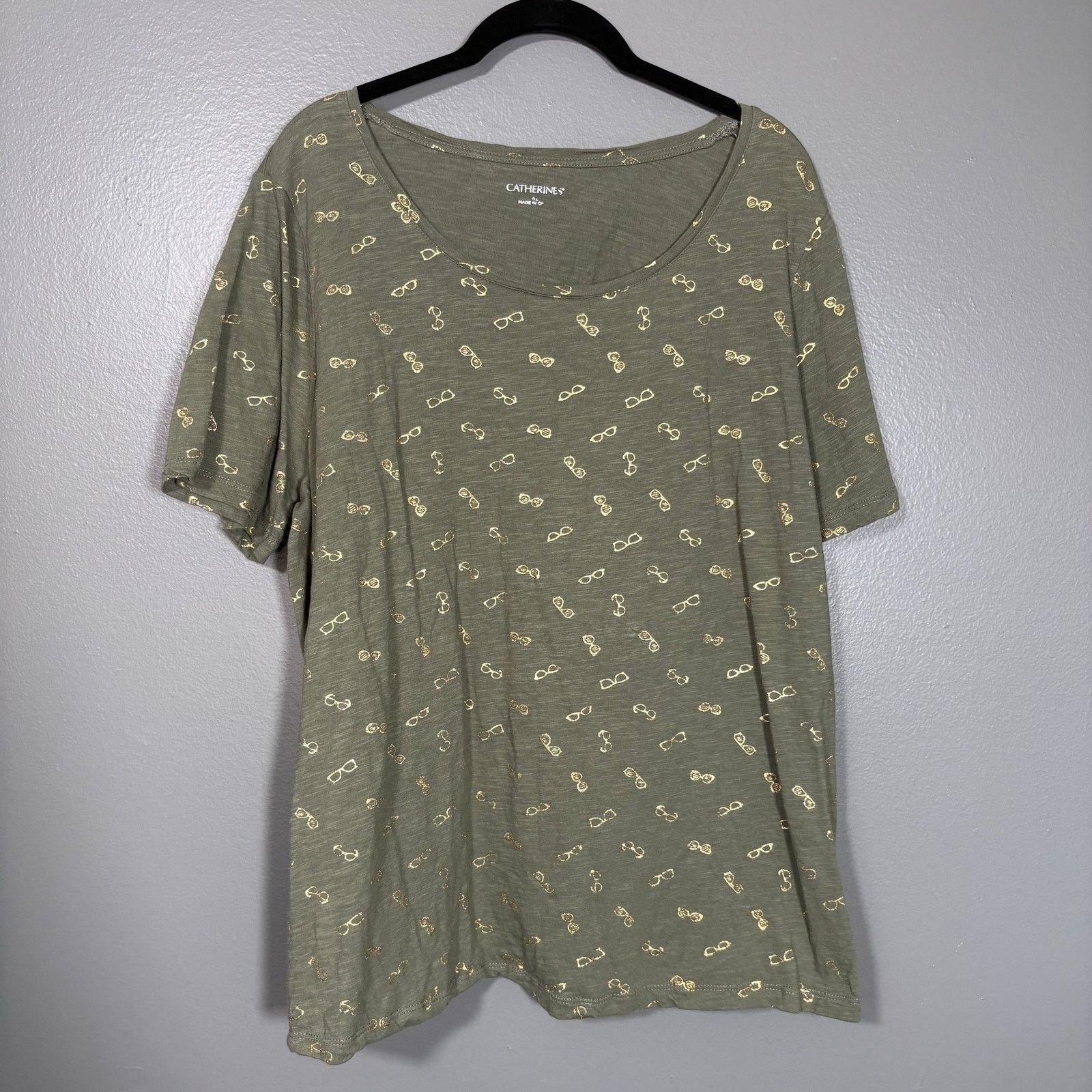 Other Catherines Army Green & Gold Glasses Novelty T-Shirt Size XL / US 12-14 / IT 48-50 - 1 Thumbnail