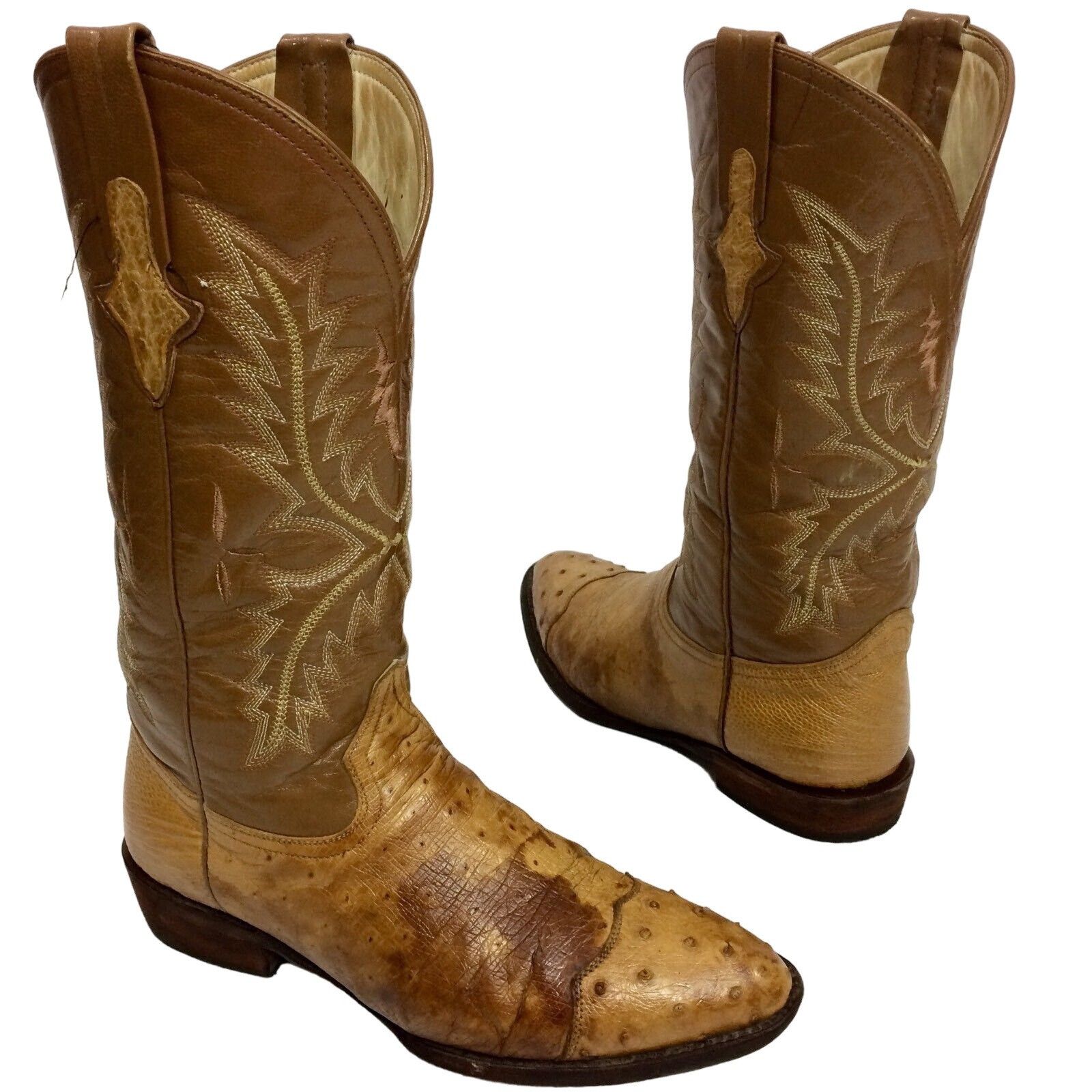Other Vtg Cognac ROCKABILLY Cowboy OSTRICH Quill Skin Boots Size US 9.5 / EU 42-43 - 4 Thumbnail