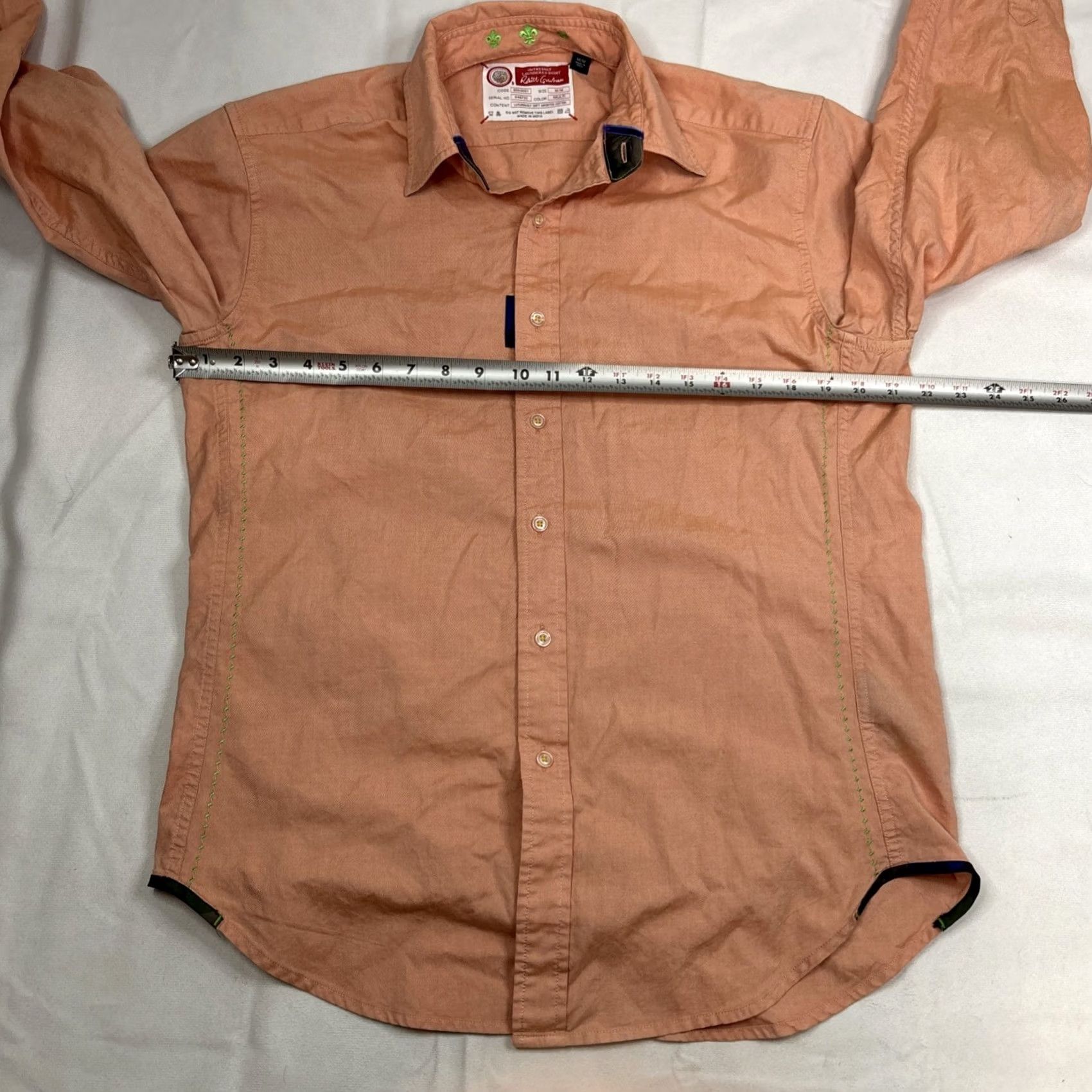 Robert Graham Robert Graham The Fresh Laundered Shirt Mens Medium Salmon Long Sleeve Button-Up Collared Embroidered Size US M / EU 48-50 / 2 - 4 Thumbnail