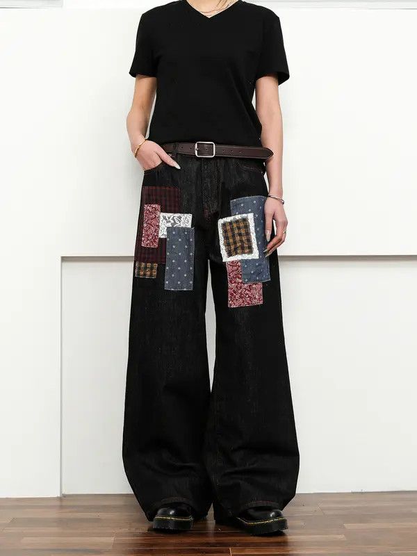 VIBE Baggy Patchwork Wide Leg Denim Jeans Size US 30 / EU 46 - 7 Thumbnail