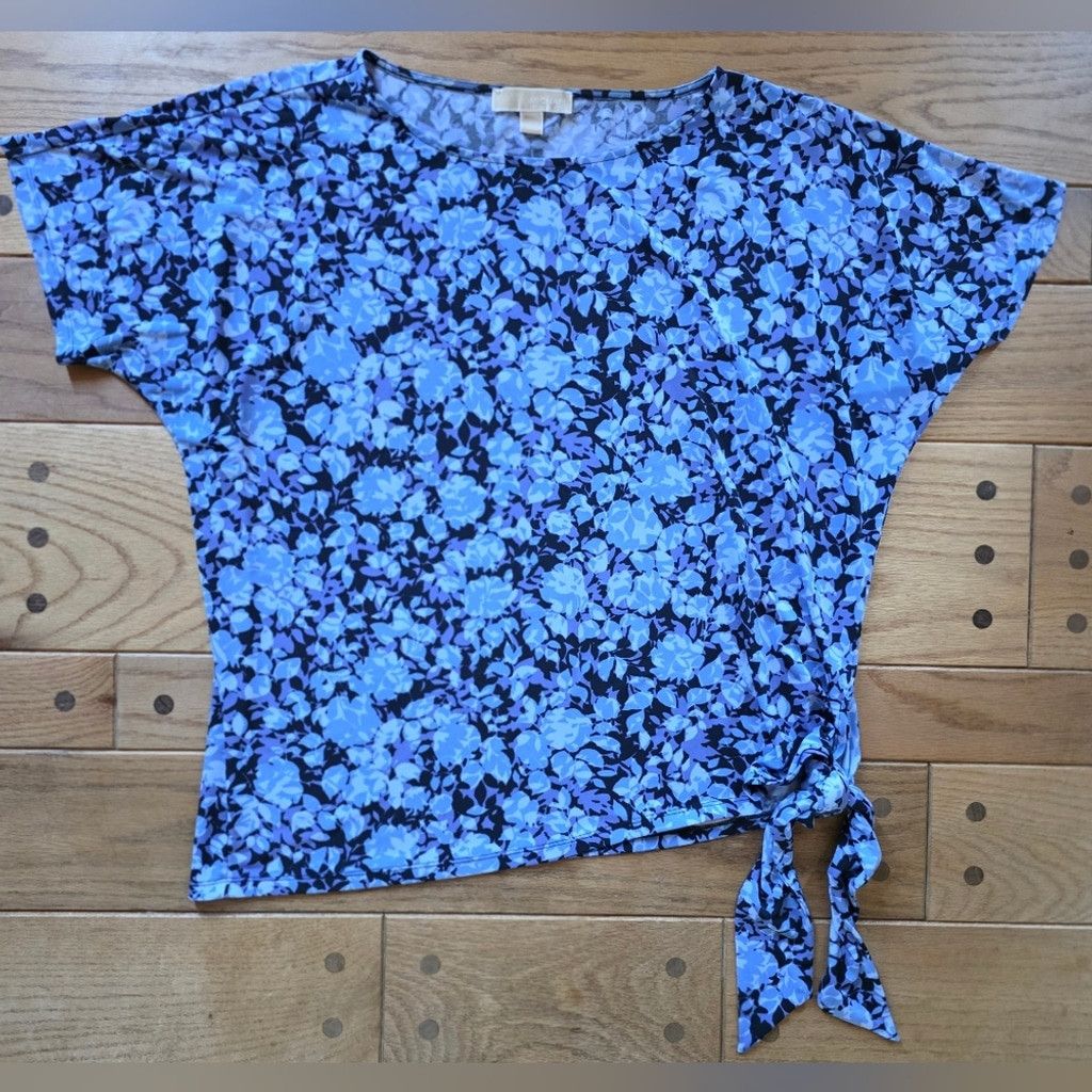Michael Kors Michael Kors Floral Blue Women's Top With Side Tie Size L / US 10 / IT 46 - 1 Thumbnail