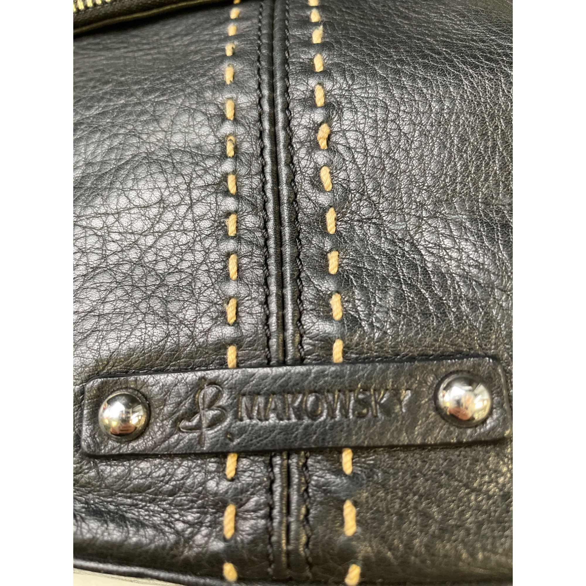 Other B Makowsky Women's Black Pebble Leather Pick Stitch Shoulder Size ONE SIZE - 9 Thumbnail