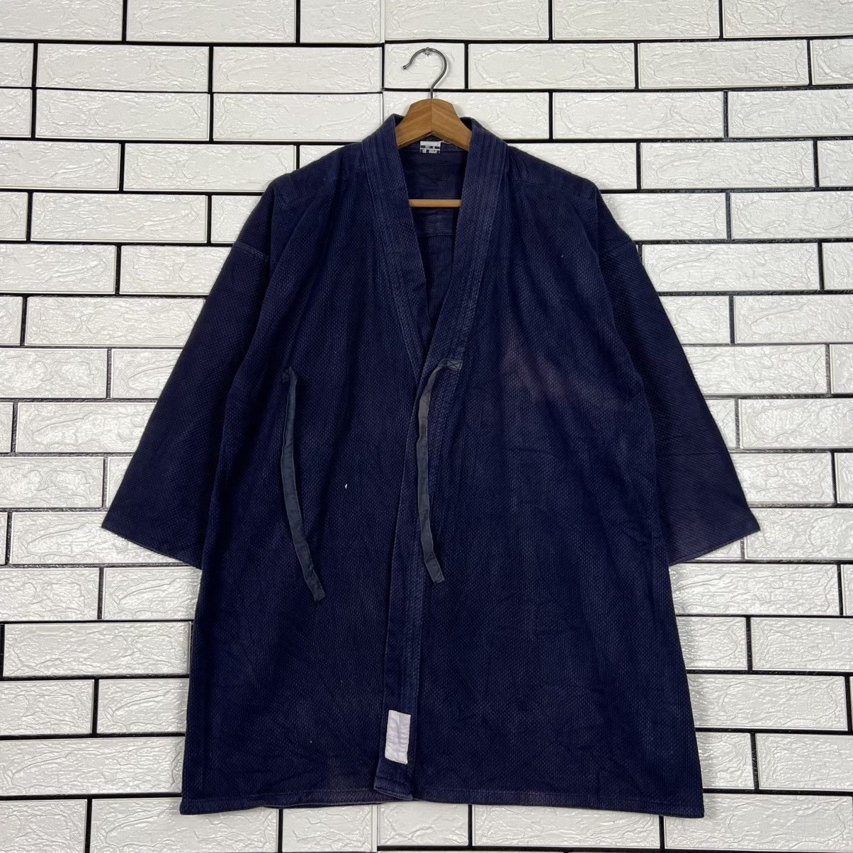Vintage Japan Indigo Blue Sashiko Thick Weave Kimono #4154-C190 Size US L / EU 52-54 / 3 - 1 Thumbnail