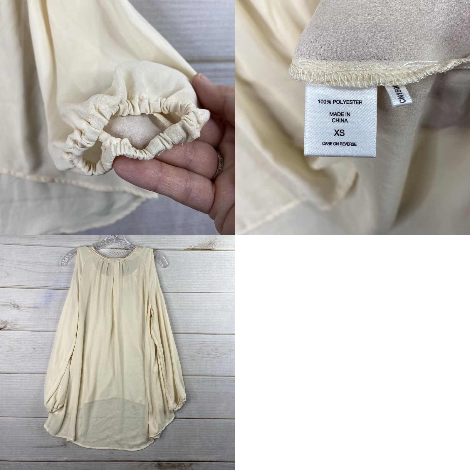 Vintage VINTAGE New York & Company Top Womens XS Cream Sheer Cold Shoulder Hi Low Lace Up NWT Size XS / US 0-2 / IT 36-38 - 8 Thumbnail