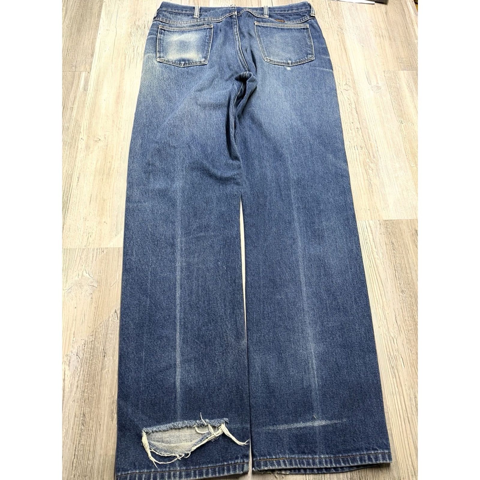 Denime Vintage Rustler Jeans Mens 34x33 Blue Denim 5-Pocket Zipper Button Straight Regular Casual USA 80s 90s Cowboy Mens Size US 34 / EU 50 - 2 Thumbnail