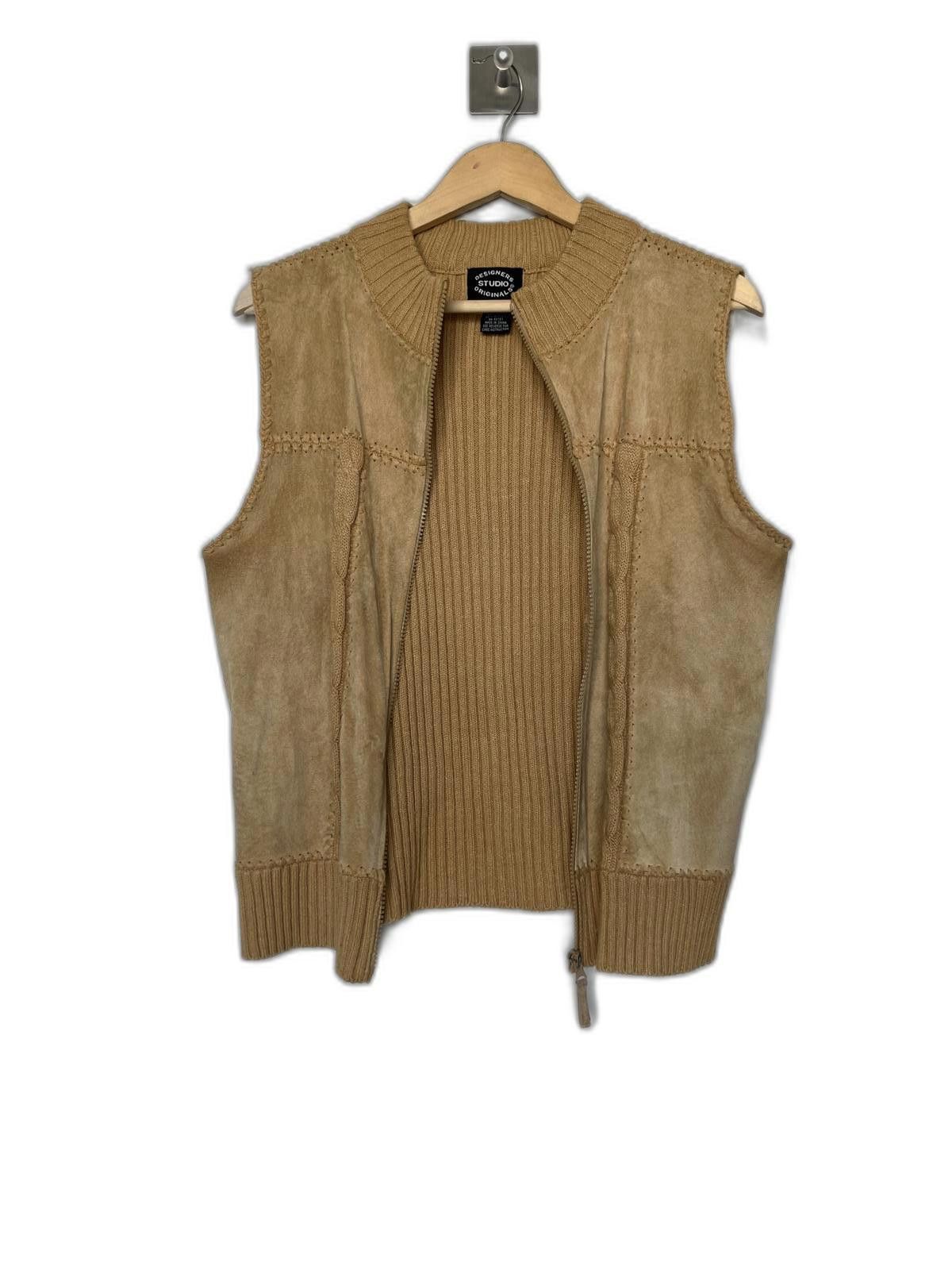 Designer Vintage Tan Leather Suede Knitted Sweater Vest Size L / US 10 / IT 46 - 1 Thumbnail