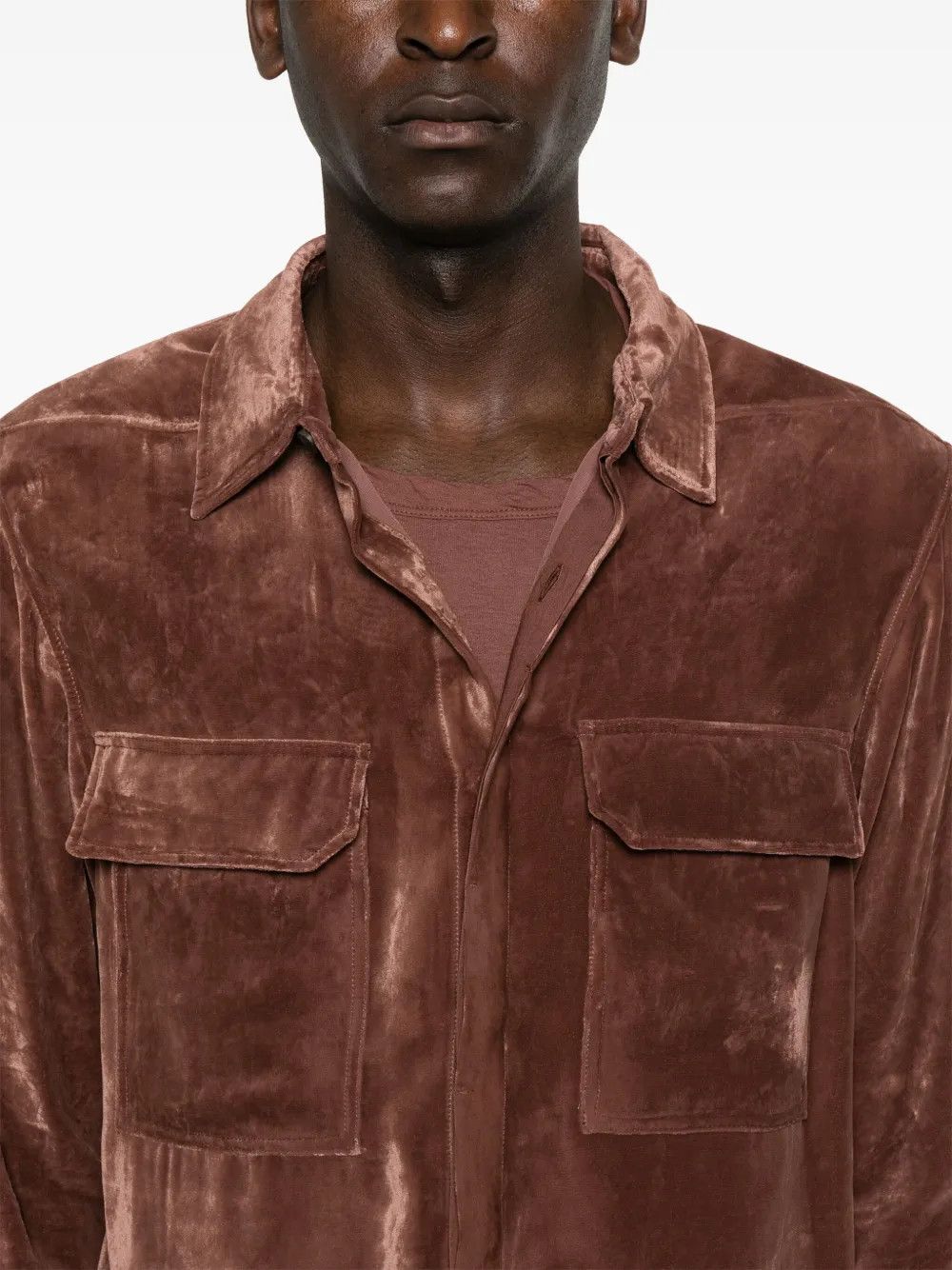 Rick Owens o1y0325 Velvet Solid Color Shirt in Brown Size US S / EU 44-46 / 1 - 2 Thumbnail