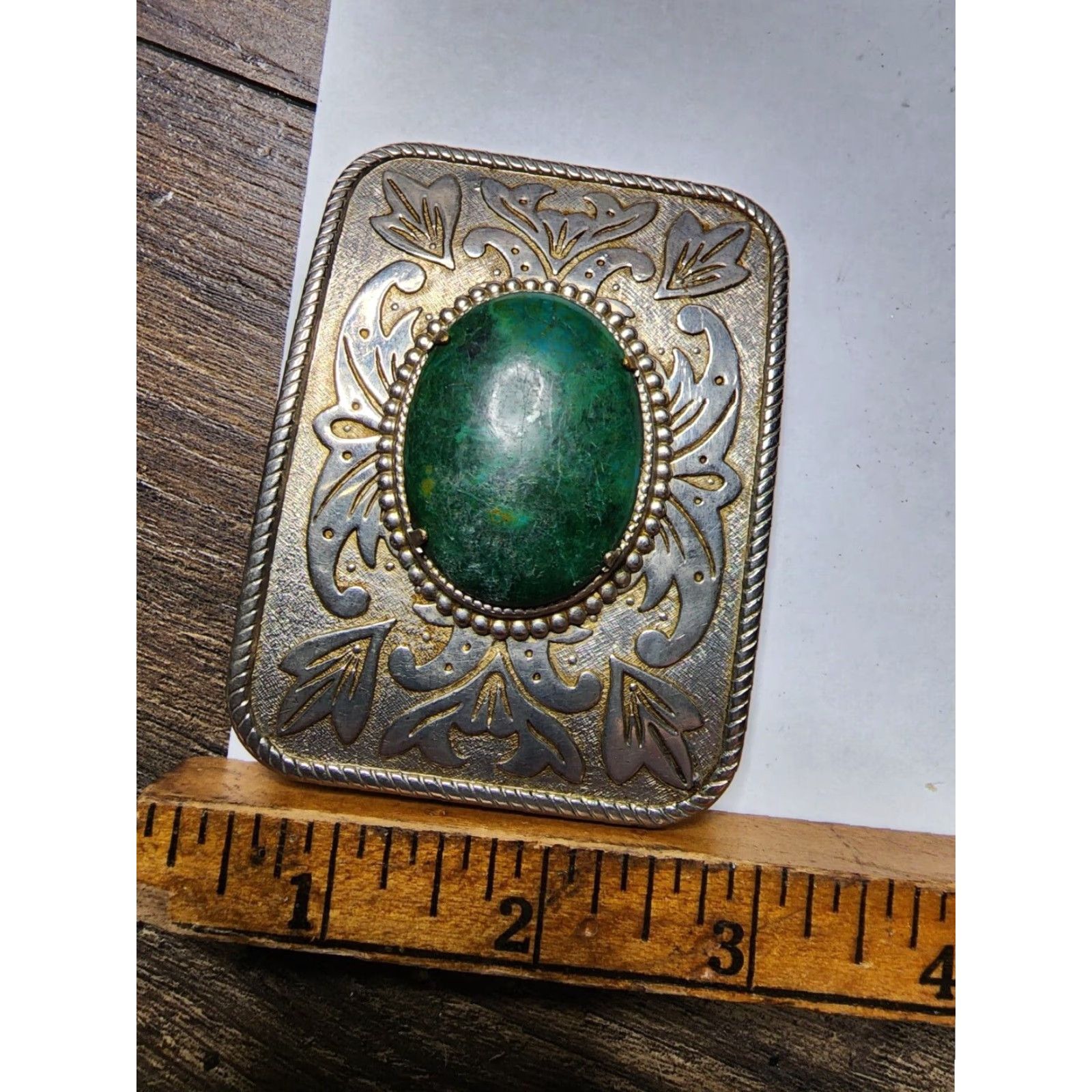 Vintage VINTAGE Jade and Silvertone Belt Buckle Belt Buckle Adult Unisex Green 1980s Arts & Crafts Birthday Concert Theme Accessories Size ONE SIZE - 3 Thumbnail
