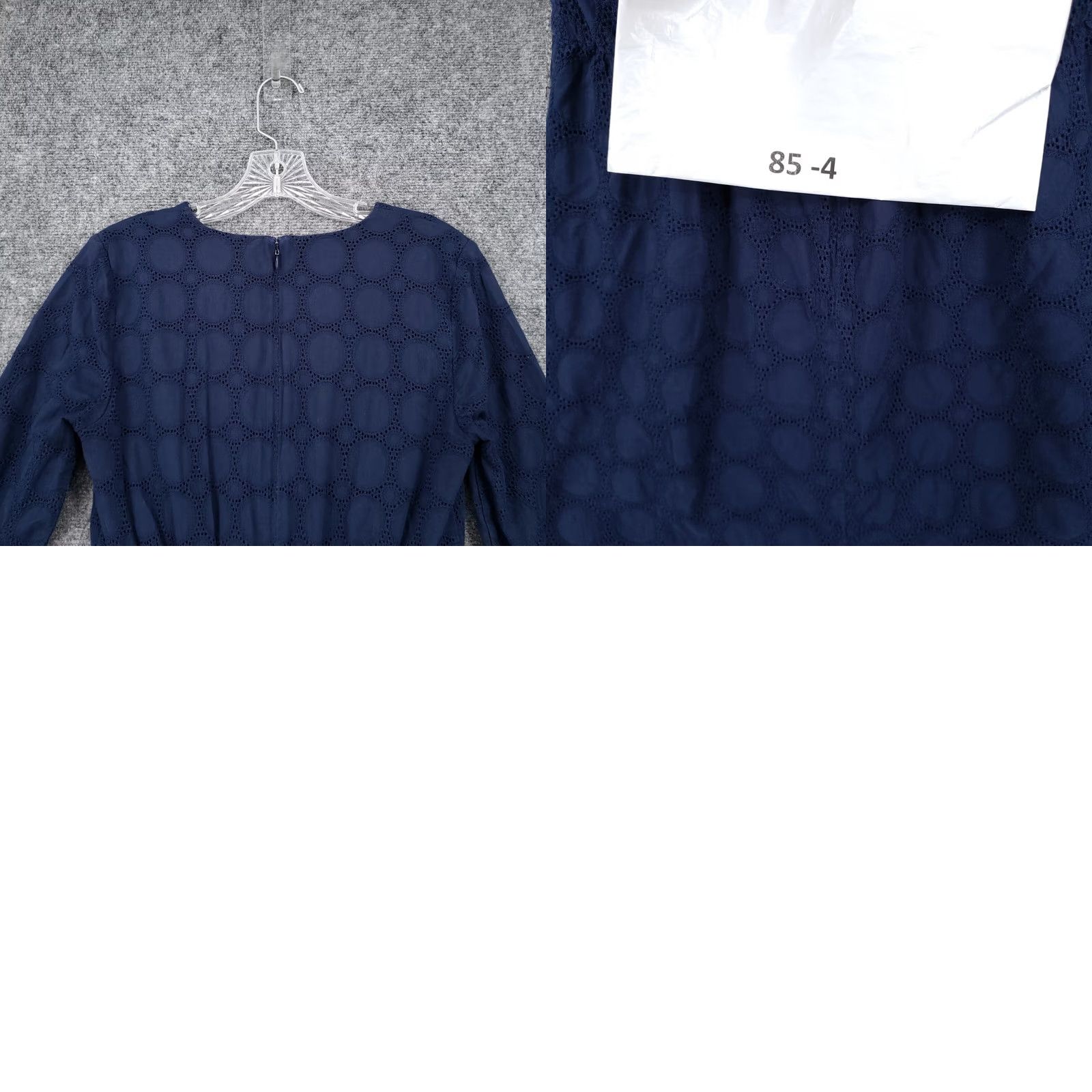 J.Crew J.CREW Dress Womens 4 Navy Blue V-Neck Lace Eyelet Knee Length Scalloped Hem Size S / US 4 / IT 40 - 9 Thumbnail