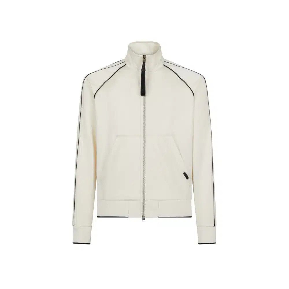 o1loc1c1024 JZL005 Jersey Zip Through With Piping in White