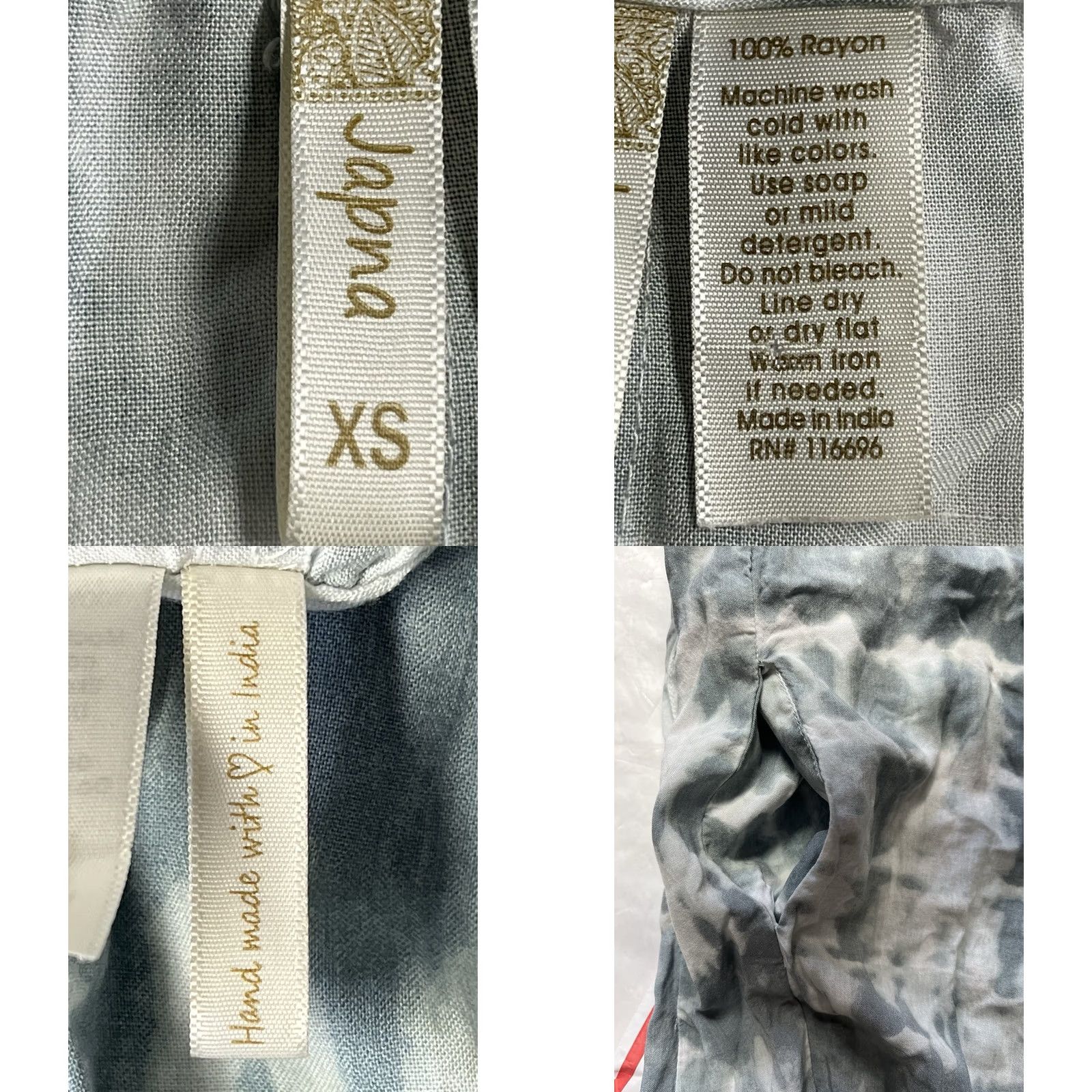 Vintage Japna Womens Tie-Dye Jumpsuit One-Piece XS Blue Ruffle Boho Wide-Leg Beach Hippie Size 26" / US 2 / IT 38 - 8 Thumbnail