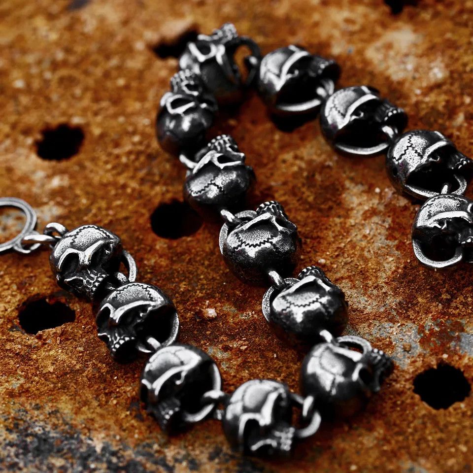 Jewelry Matte Retro Skull Chain Bracelet Size ONE SIZE - 8 Thumbnail