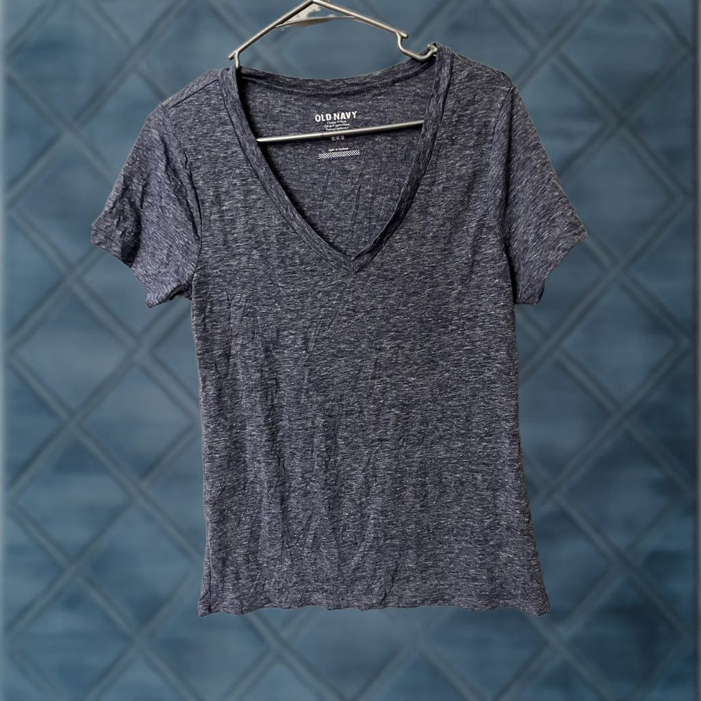 Old Navy Old Navy Shirt Womens Solid Blue Cotton V-Neck Short Sleeve Medium Size M / US 6-8 / IT 42-44 - 1 Thumbnail