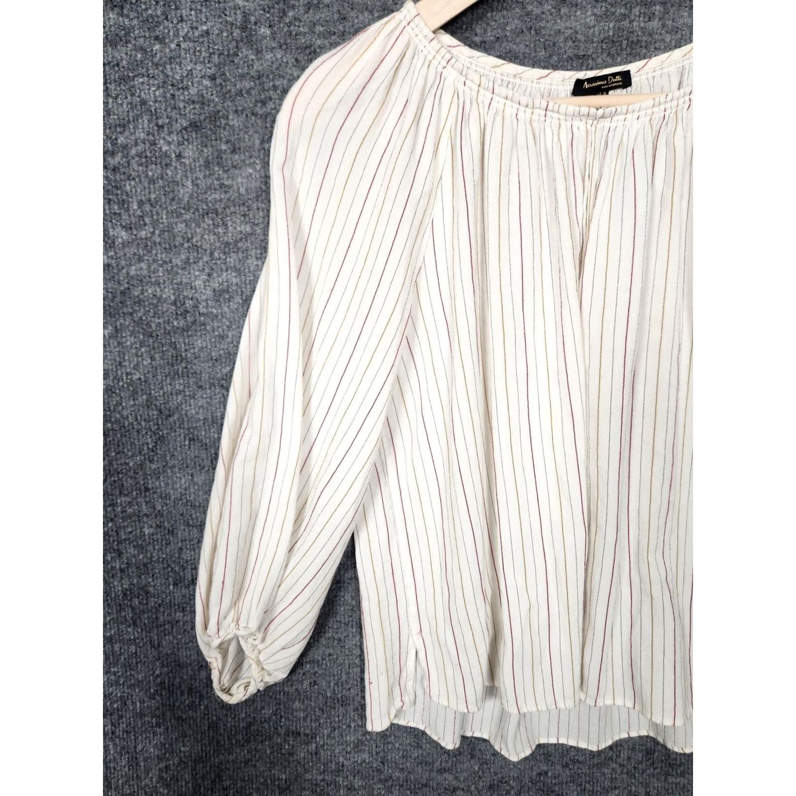 Massimo Dutti Massimo Dutti Womens 4 White Stripe Peasant Blouse Long Sleeve Boho Shirt Top Size S / US 4 / IT 40 - 3 Thumbnail