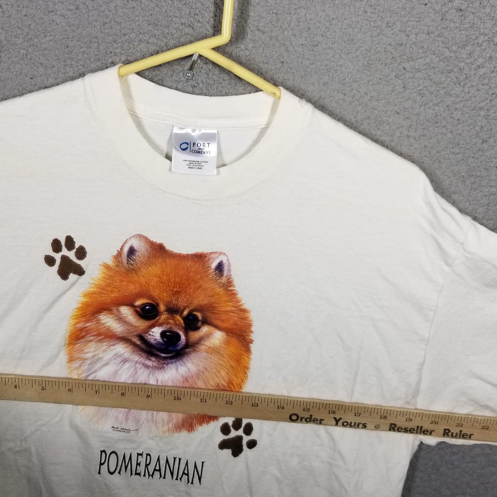 Port & Company POMERANIAN Dog T-Shirt Mens Large White Port & Company Crew Neck Graphic Tee Paw Print Pets - Dog Lovers Shirt - 100% Cotton - Short Sleeve - White Size US L / EU 52-54 / 3 - 6 Thumbnail