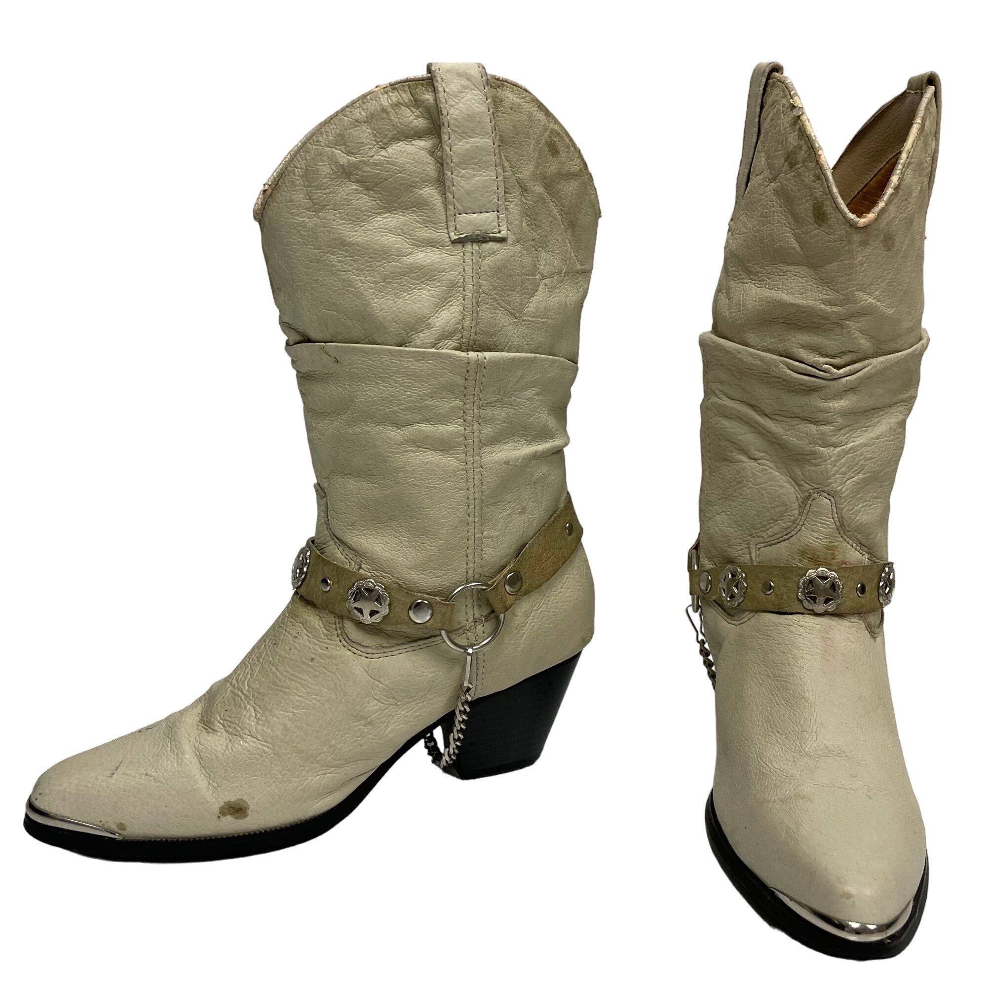 Other Vtg Dingo Bone Leather Cowboy Western Lone Star CONCHO Boots Size US 7.5 / IT 37.5 - 4 Thumbnail
