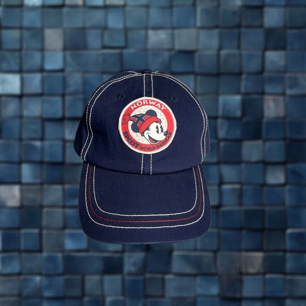 Disney Disney Parks Norway Epcot World Showcase Mickey Mouse Hat Blue Red | One Size Adjustable Cap Mens Baseball Hat, Men's