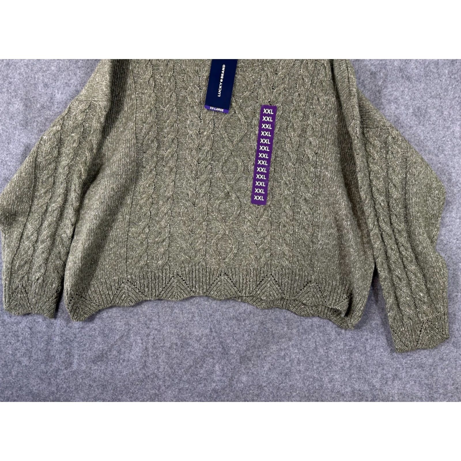 Lucky Brand Lucky Brand Sweater Womens 2XL Olive Green Cable Knit Scalloped Hem Comfort NWT Size XXL / US 16-18 / IT 52-54 - 4 Thumbnail