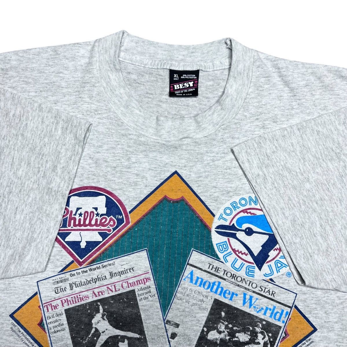 MLB Vtg 1993 MLB World Series Phillies vs Blue Jays Baseball Tee Size US XL / EU 56 / 4 - 2 Thumbnail