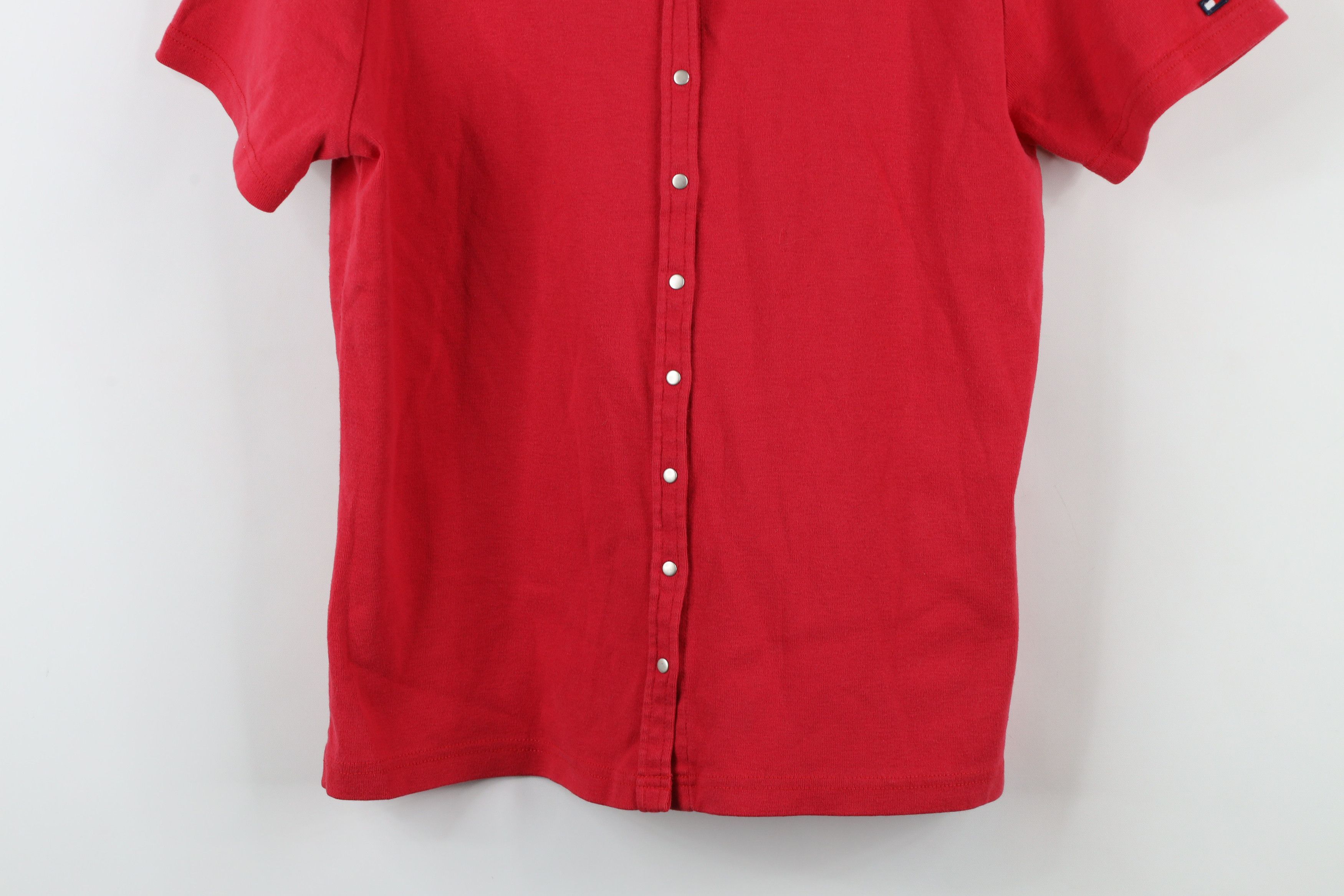 Tommy Hilfiger × Vintage Vintage 90s Y2K Tommy Hilfiger Cropped Snap Button Shirt Red Size XL / US 12-14 / IT 48-50 - 3 Thumbnail