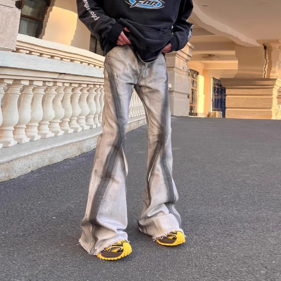 Japanese Brand × Jean × Vintage Streetwear Retro Fringed Black Wide Jeans Ribbon Size US 33 - 3 Thumbnail