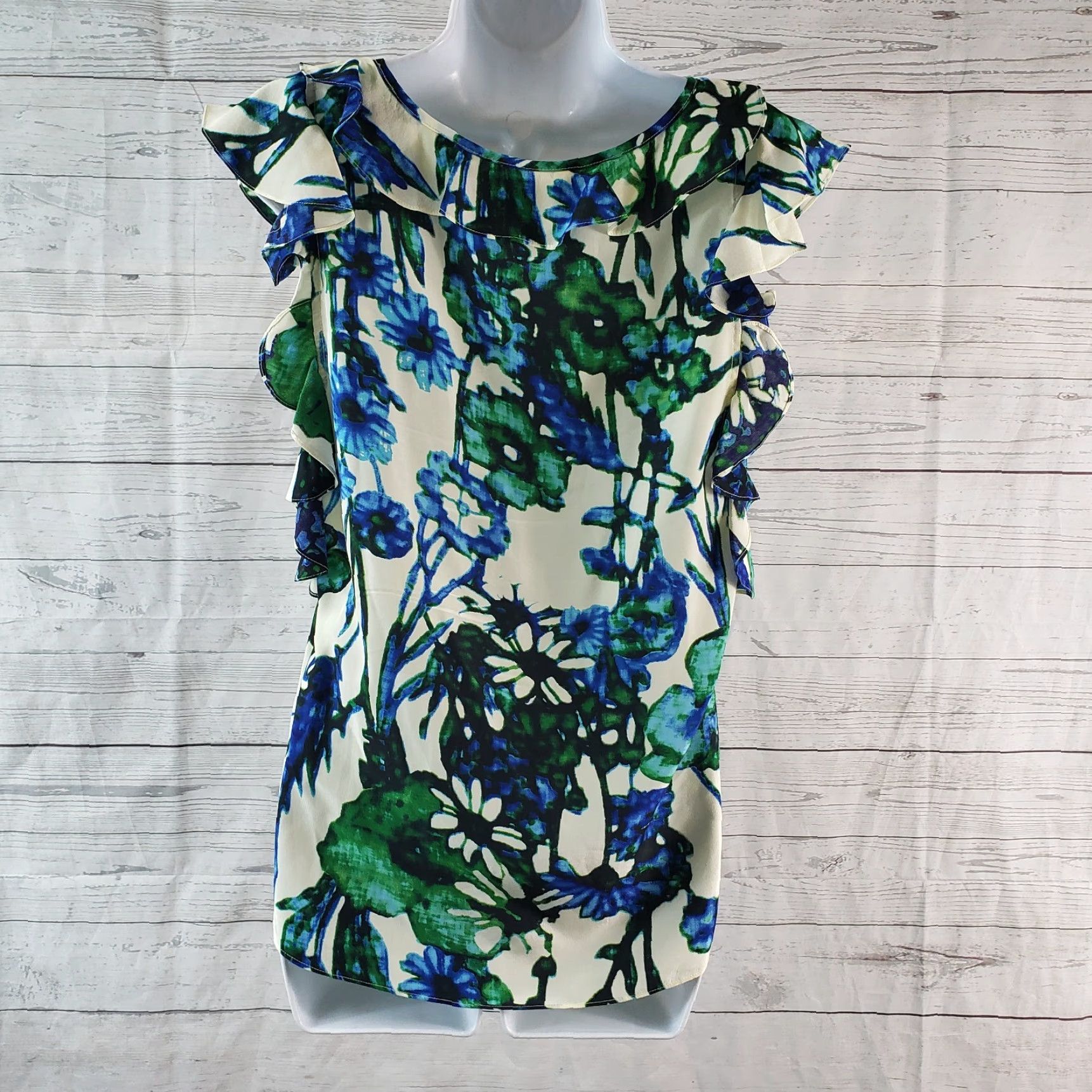 Rebecca Taylor Rebecca Taylor Womens Silk Top Sz 8 Blue Green Floral Sleeveless Scoop Neck Blouse Size M / US 6-8 / IT 42-44 - 4 Thumbnail
