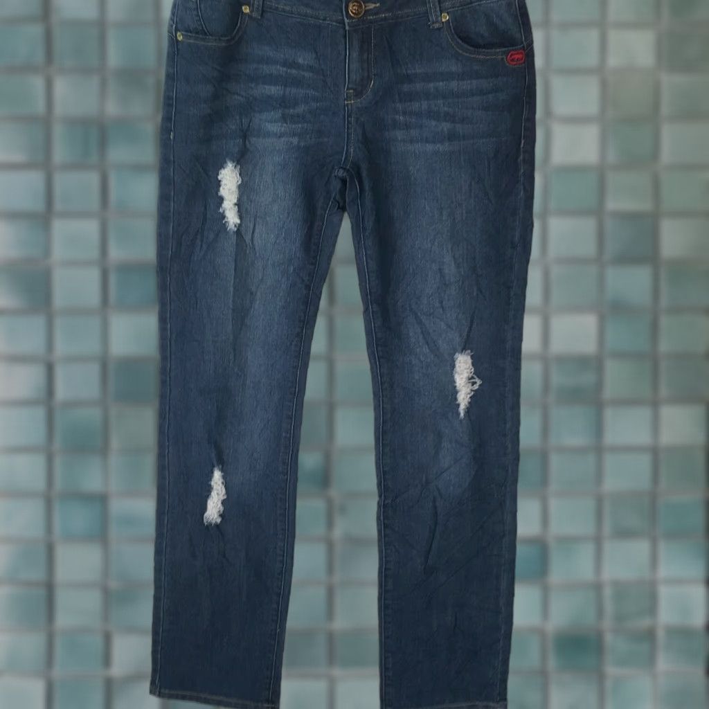 Denime VINTAGE Ecko Red Womens Jeans Distressed Blue Denim Size 13 Regular Low Rise Stretch 34 Inseam 5-Pocket Design Mens? Size 34" / US 12 / IT 48 - 1 Thumbnail