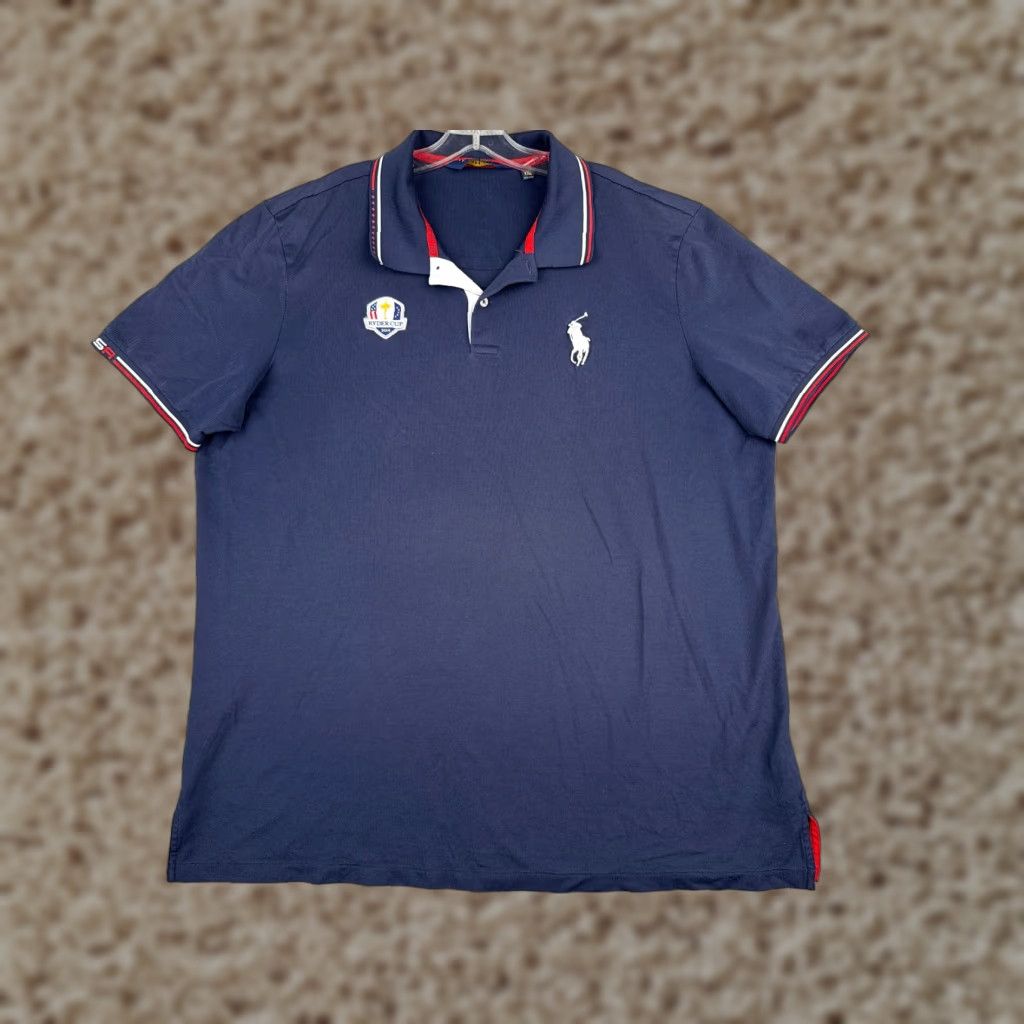 VINTAGE Polo Golf Shirt Men 2XL Blue 100% Cotton Ryder Cup Embroidered Logo Polo Shirt Mens XXL Blue 90s Theme Sports Golf