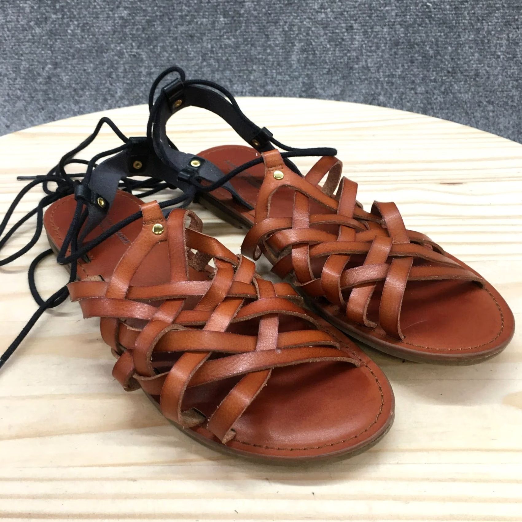 Vintage American Eagle Sandals Womens 9 Gladiator Black Leather Hook & Loop Casual Size US 9 / IT 39 - 3 Thumbnail
