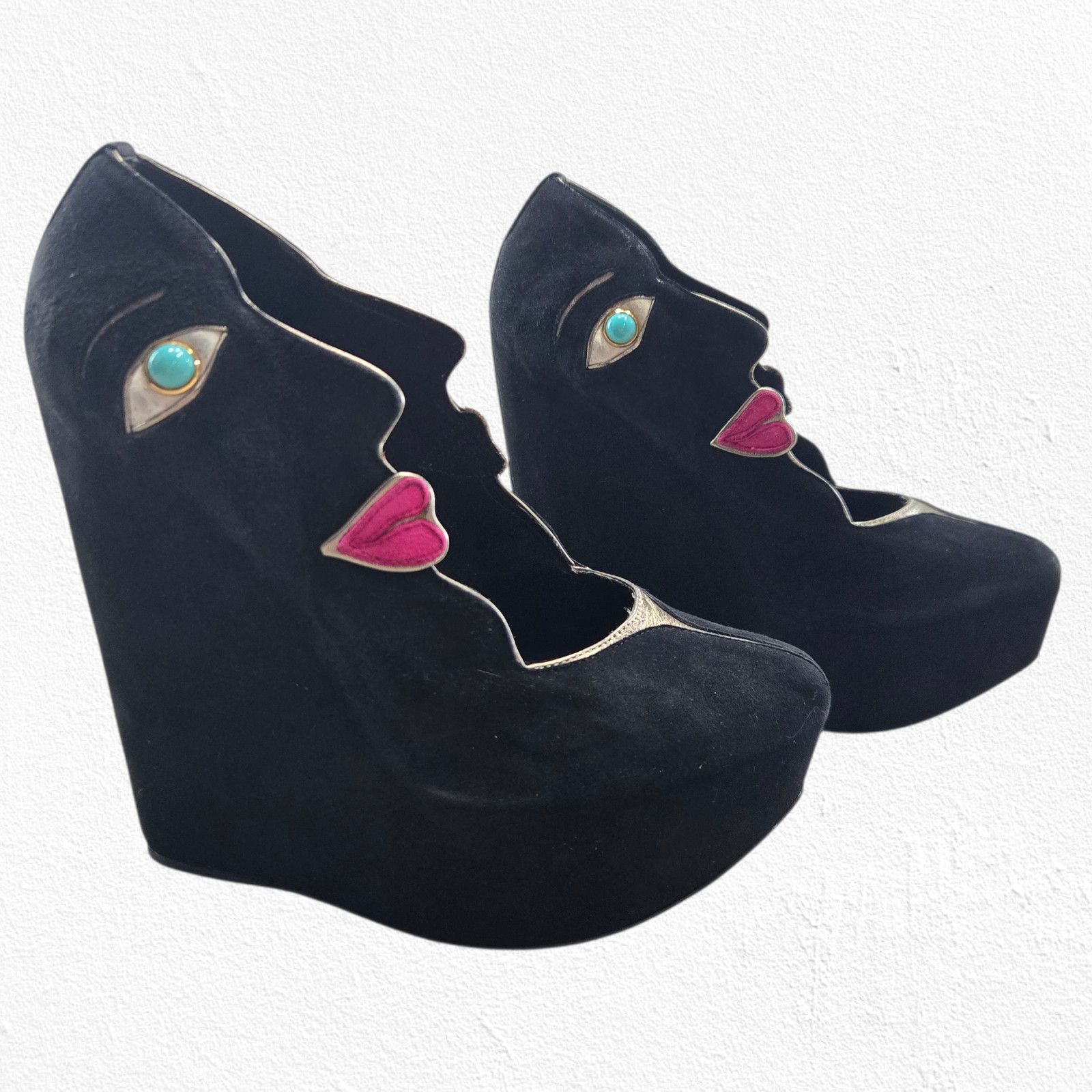 Dolce & Gabbana Dolce & Gabbana Face Wedge Platform Suede Heels EU 36.5 Size US 6.5 / IT 36.5 - 23 Thumbnail