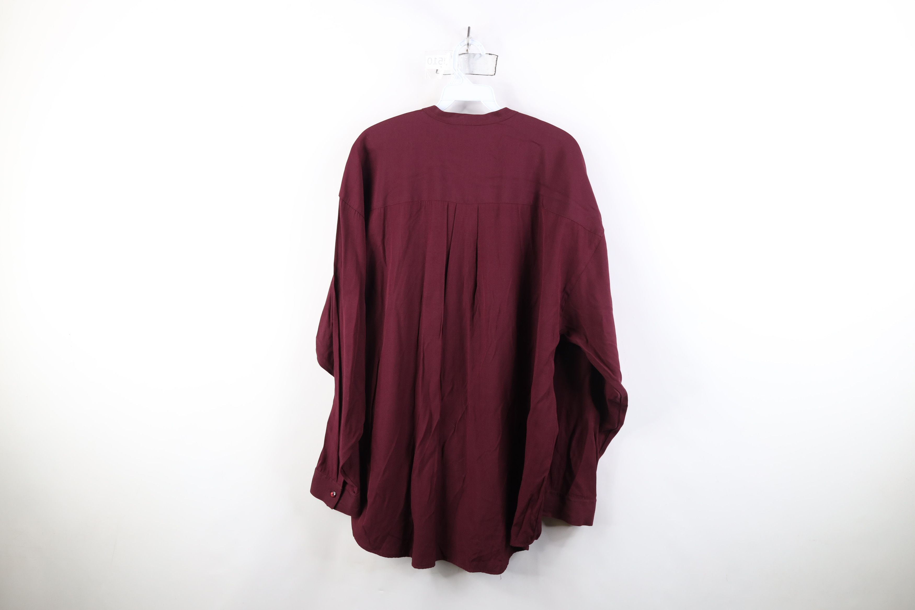 Vintage 90s Streetwear Gabardine Band Collar Button Shirt