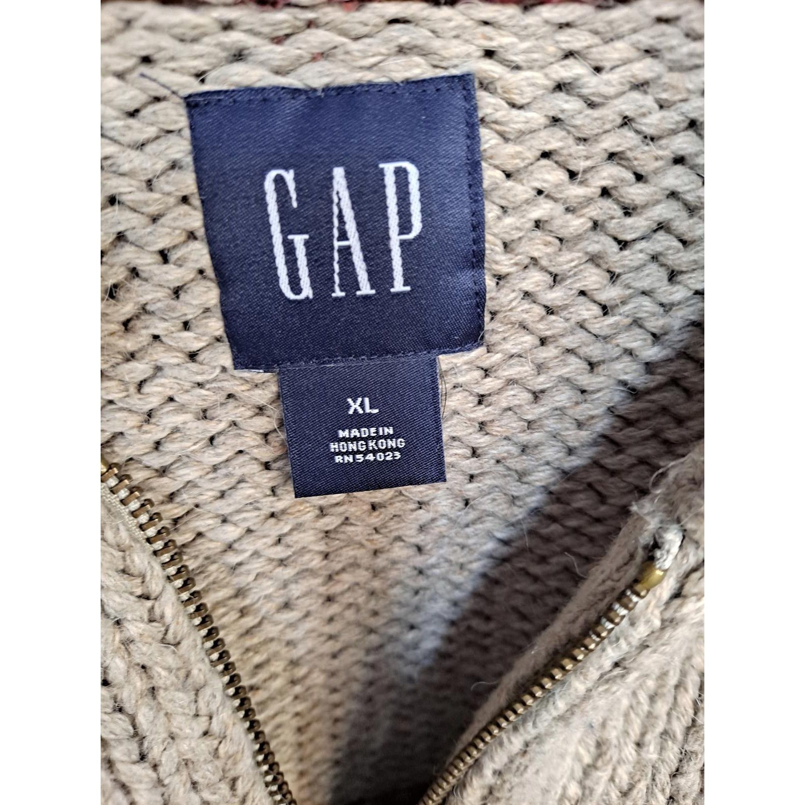 Gap Vintage Gao Full Zip Tan Blue and Maroon Knit Sweater Size X Size US XL / EU 56 / 4 - 3 Thumbnail