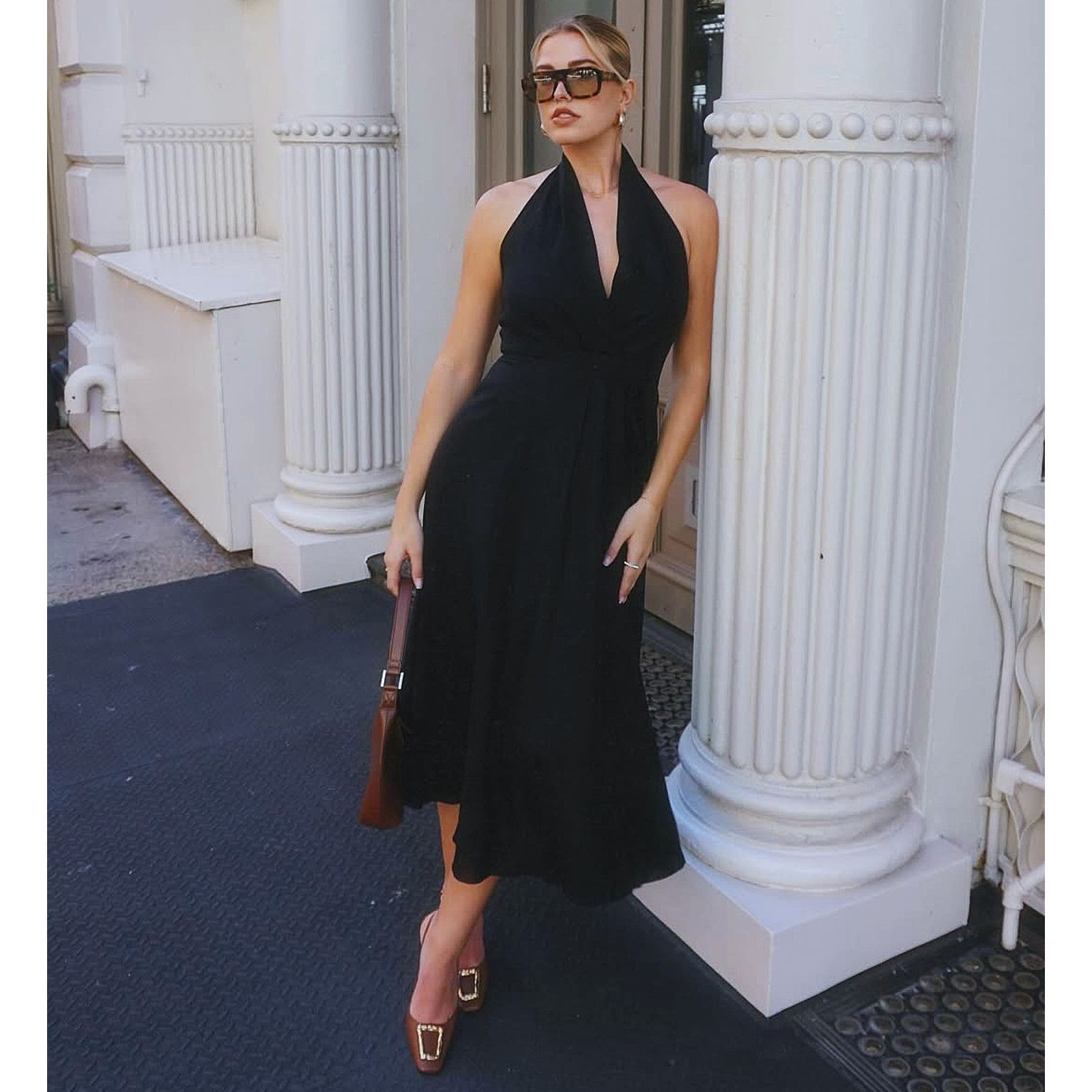 ZARA Blogger Fave Black Linen Blend Midi Dress NWT