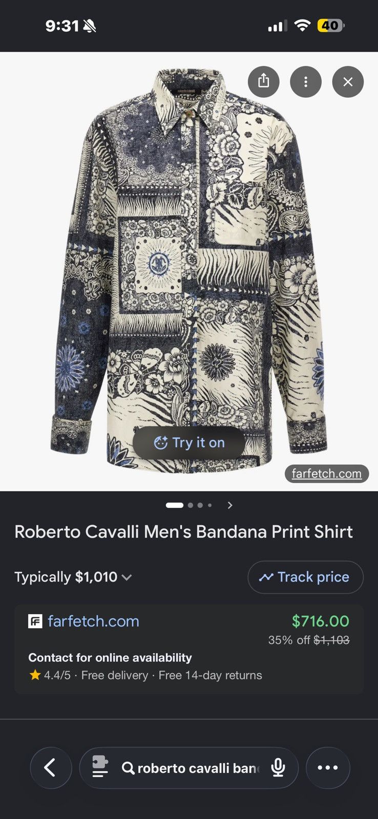 Roberto Cavalli Roberto Cavalli Shirt 🌴 Size US S / EU 44-46 / 1 - 2 Thumbnail