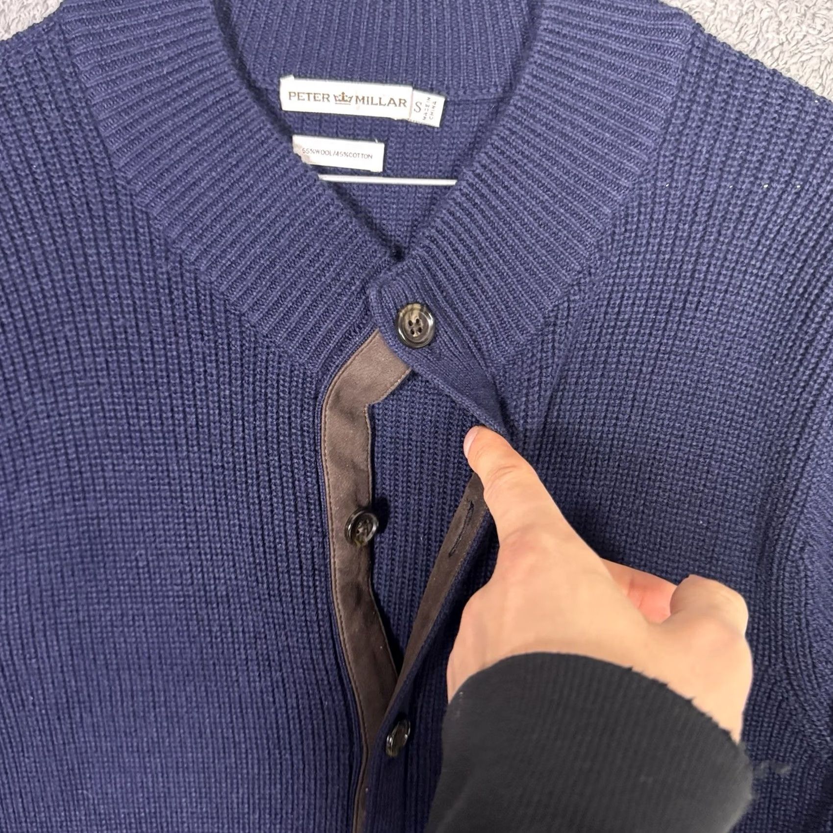 Peter Millar Peter Millar Cardigan Sweater Men S Chunky Knit Elbow Suede Patches Wool Blend Cardigan Socks? Size US S / EU 44-46 / 1 - 7 Thumbnail