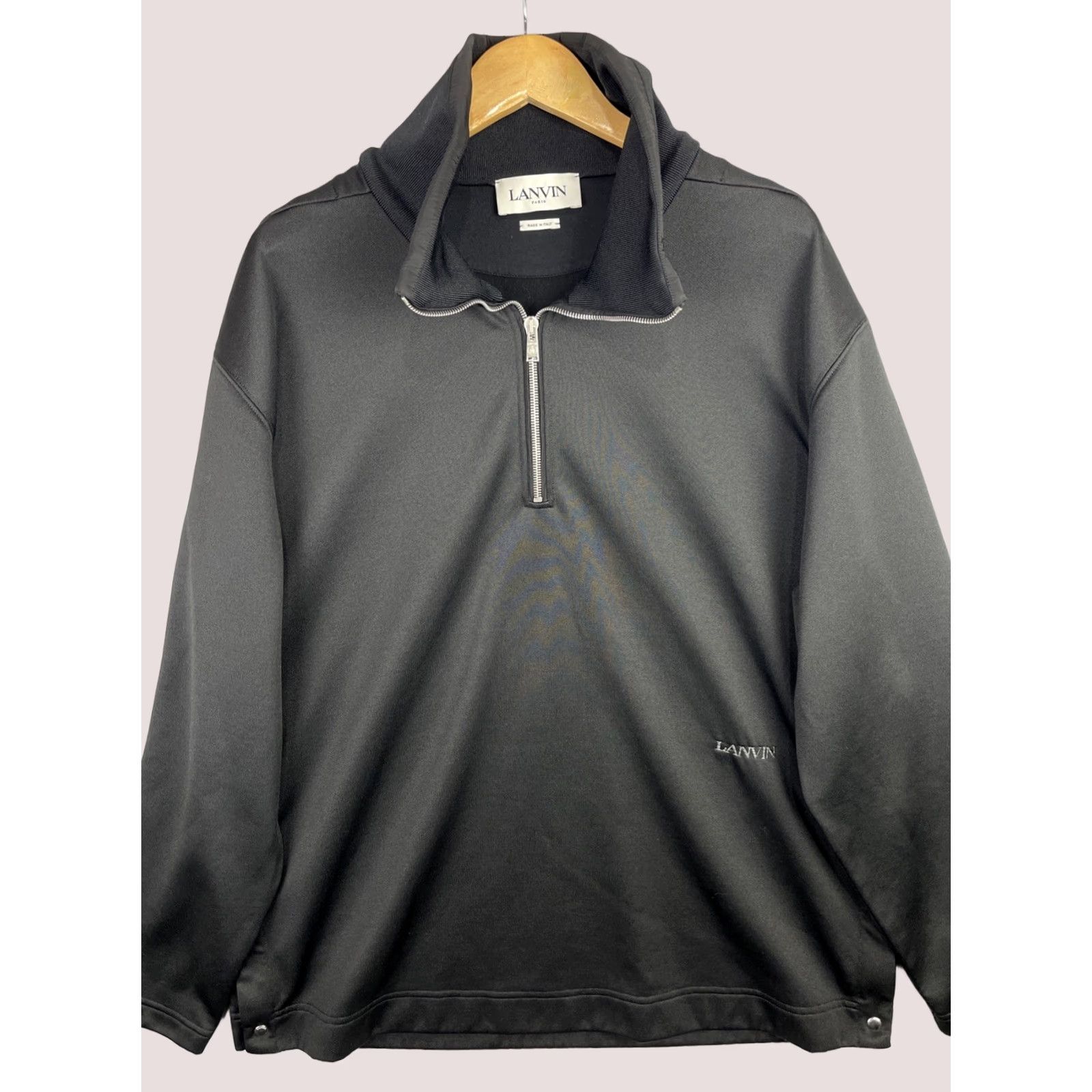 Lanvin Lanvin Sweater Mens XL Tall Black Technical Knit Half Zip Made In Italy Oversize Knit Pullover Striped? Size US XL / EU 56 / 4 - 1 Thumbnail