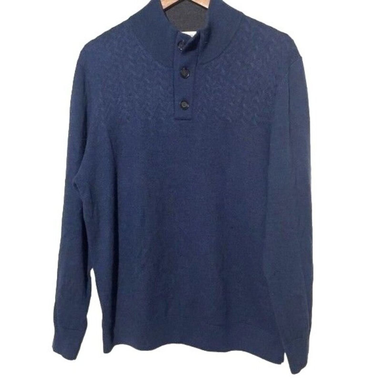 Turnbury Turnbury Merino Wool Henley Sweater Large Blue Mock Neck Size US L / EU 52-54 / 3 - 2 Thumbnail