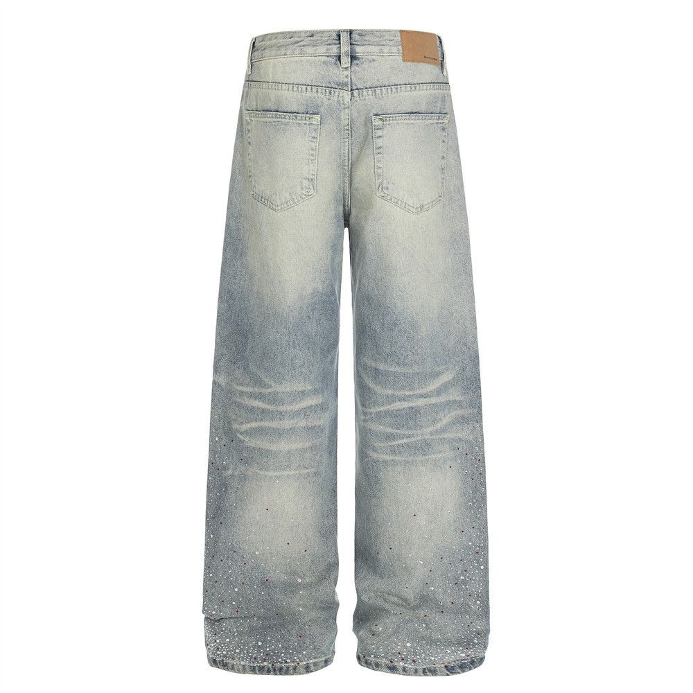 Jean Men's loose-fitting wide-leg distressed washed jeans Size US 32 / EU 48 - 2 Thumbnail