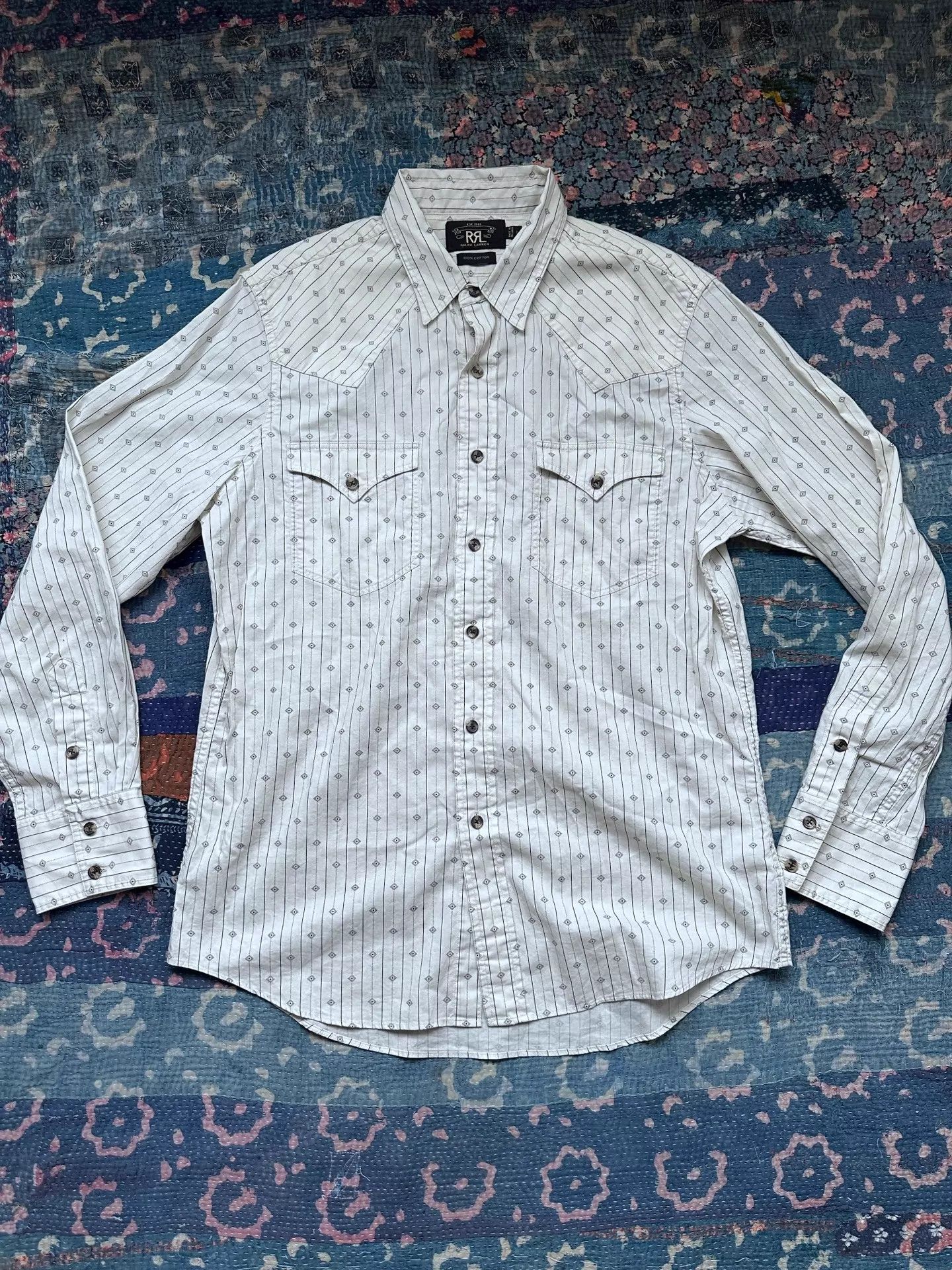 RRL Ralph Lauren rrl Vintage Western Print Striped Shirt L Size US L / EU 52-54 / 3 - 1 Thumbnail