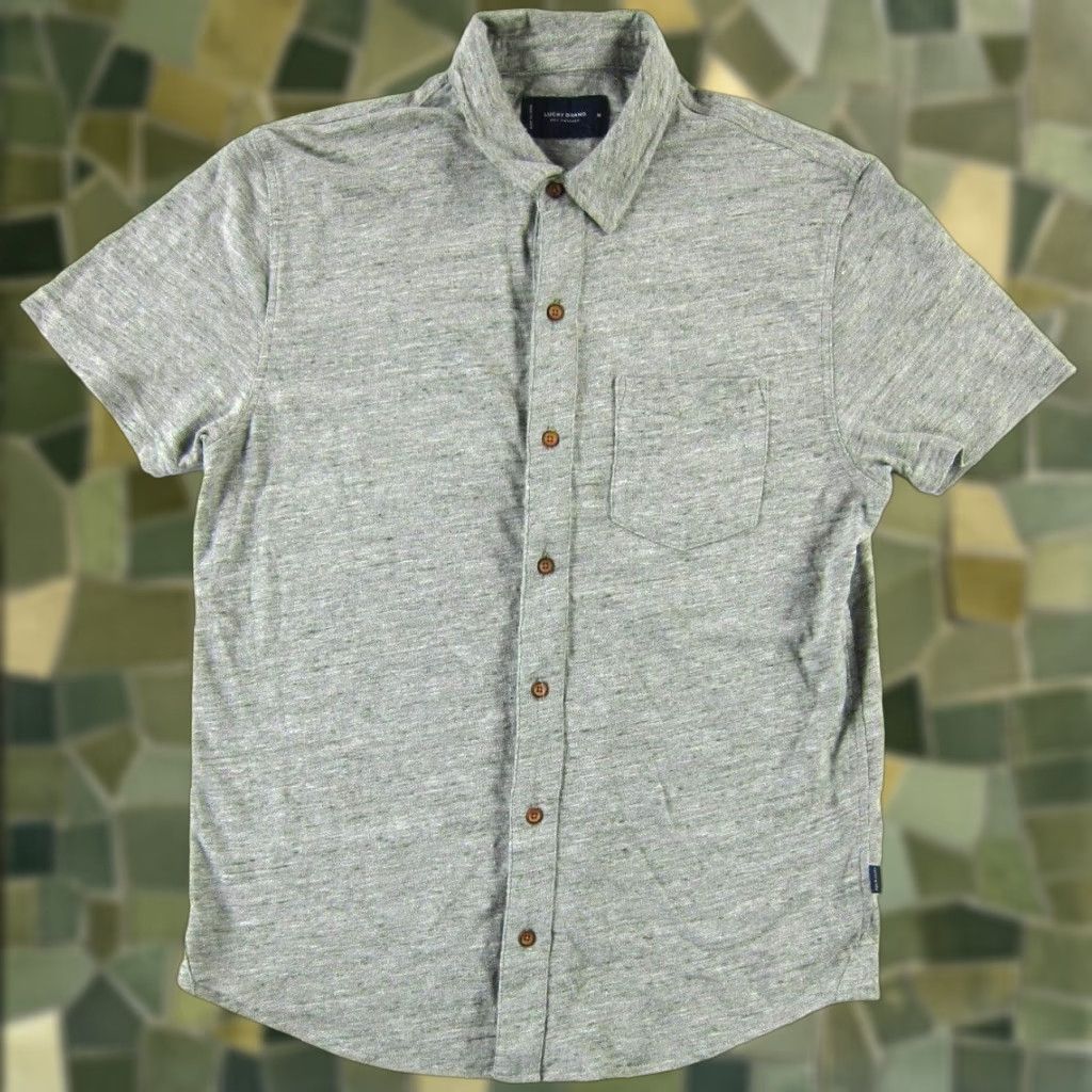 Lucky Brand Lucky Brand Button-Down Shirt Cotton Linen Green Short Sleeve Medium Men Size US M / EU 48-50 / 2 - 1 Thumbnail