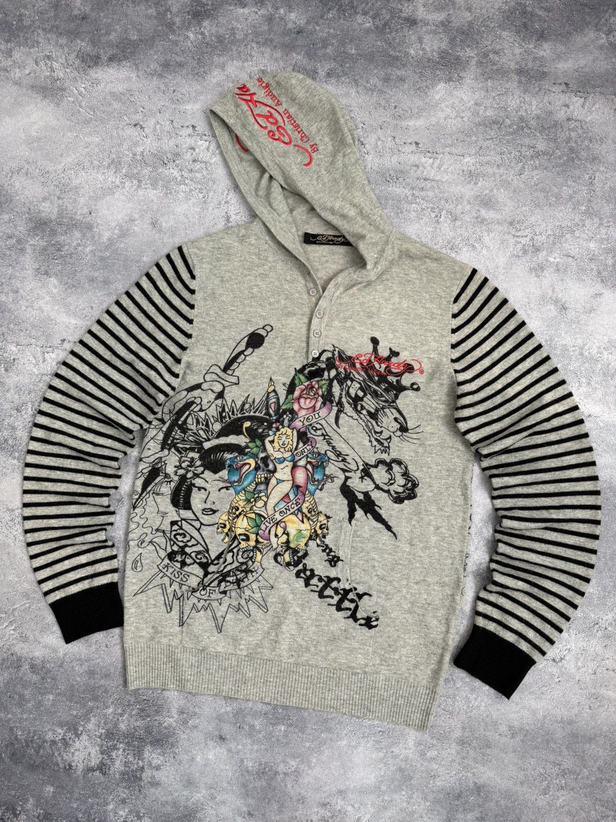 Ed Hardy Vintage Y2K Ed Hardy By Christian Audigier Big Logo Hoodie Size US L / EU 52-54 / 3 - 4 Thumbnail