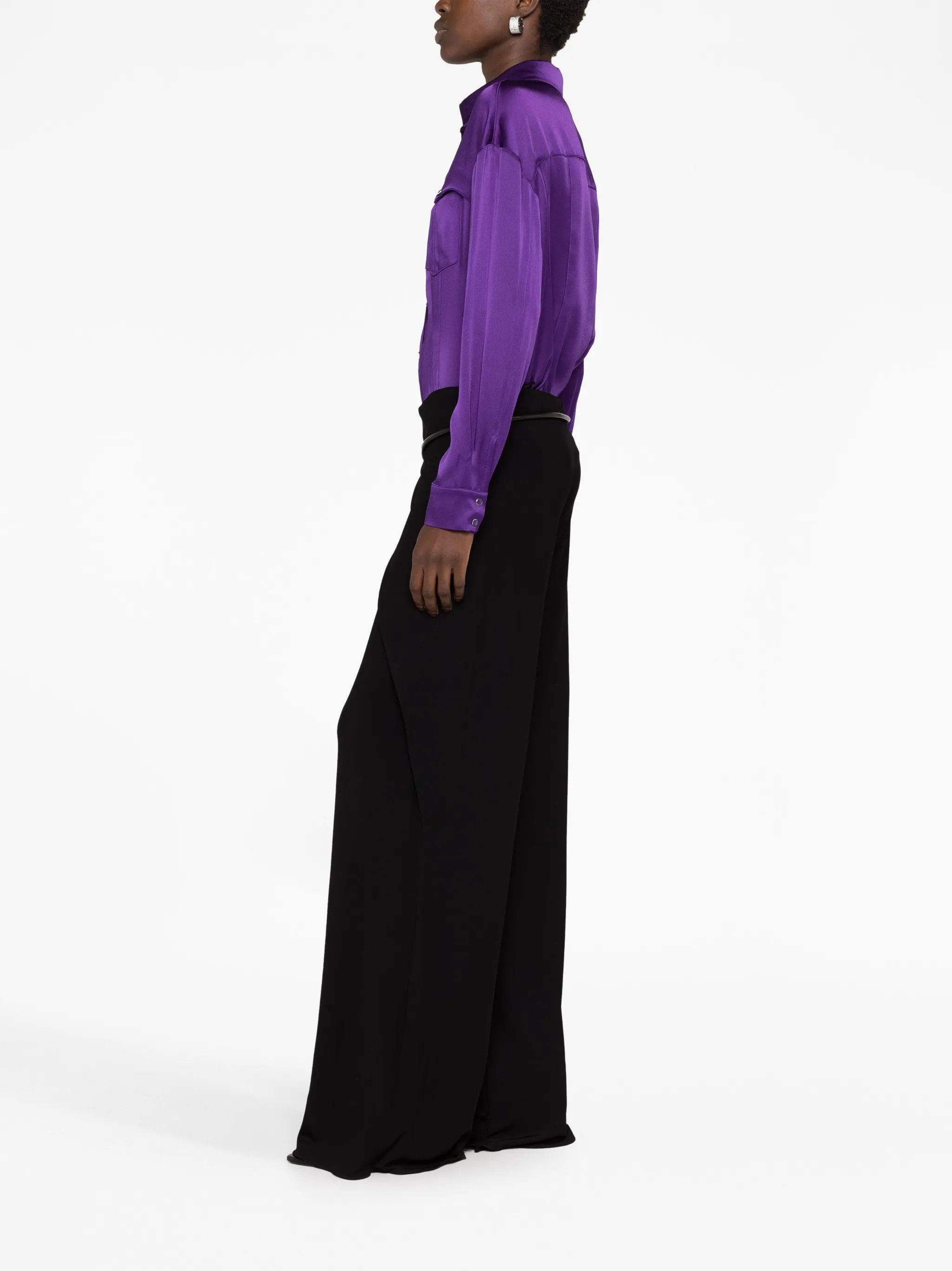 Tom Ford o1w1db10225 PAJ147 Cut-out Wide-leg Silk Pant in Black Size 27" / US 4 / IT 40 - 4 Thumbnail