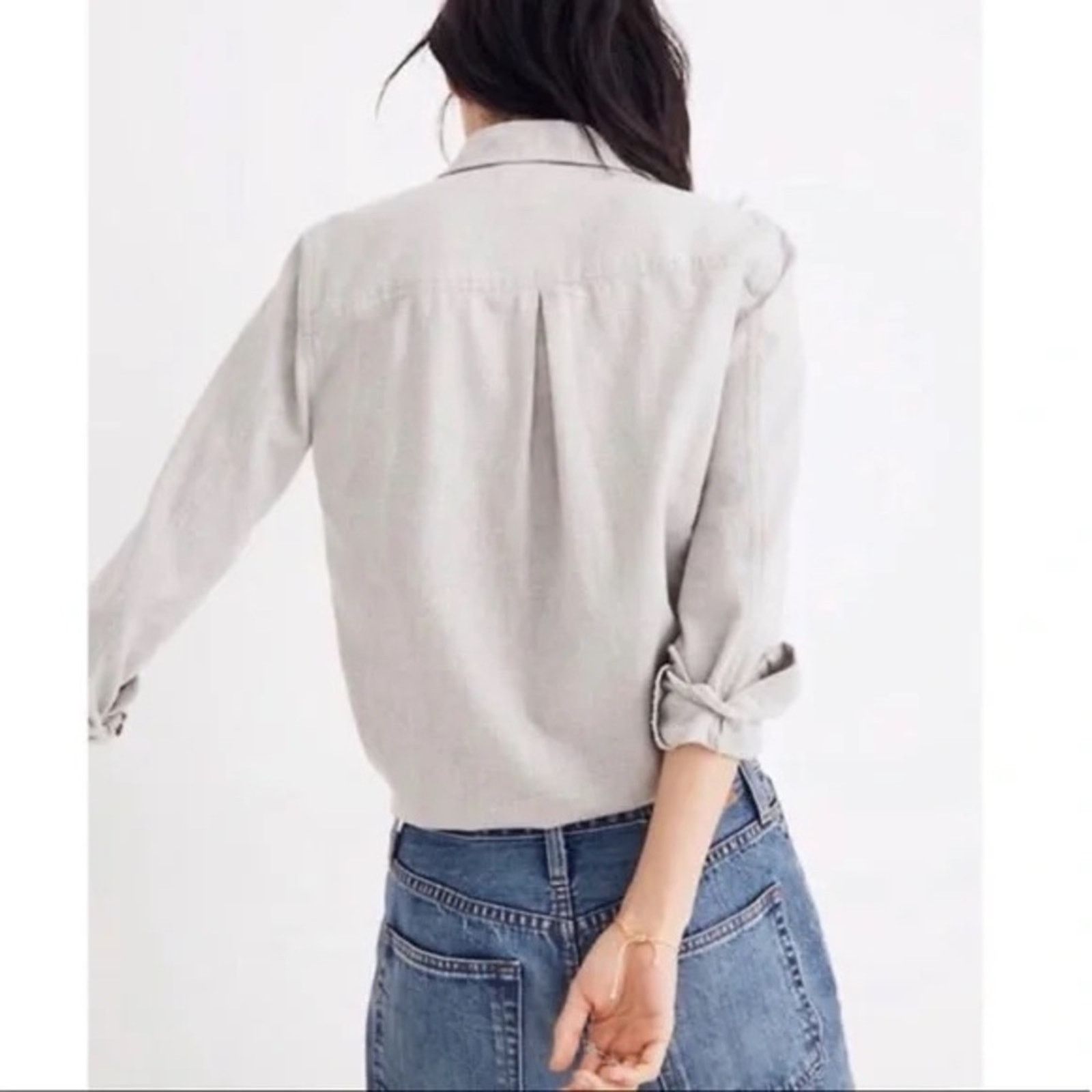 Madewell Madewell Cotton Flannel TieFront Button Down Shirt Womens XS Size XS / US 0-2 / IT 36-38 - 2 Thumbnail