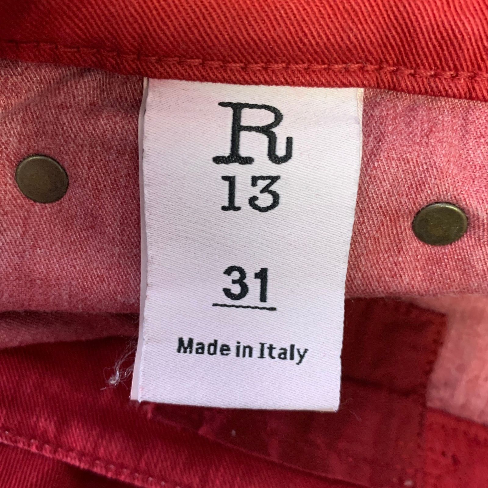 R13 R13 Size 31 Red Embroidery Cotton Blend Wide Leg Jeans Size US 31 - 4 Thumbnail