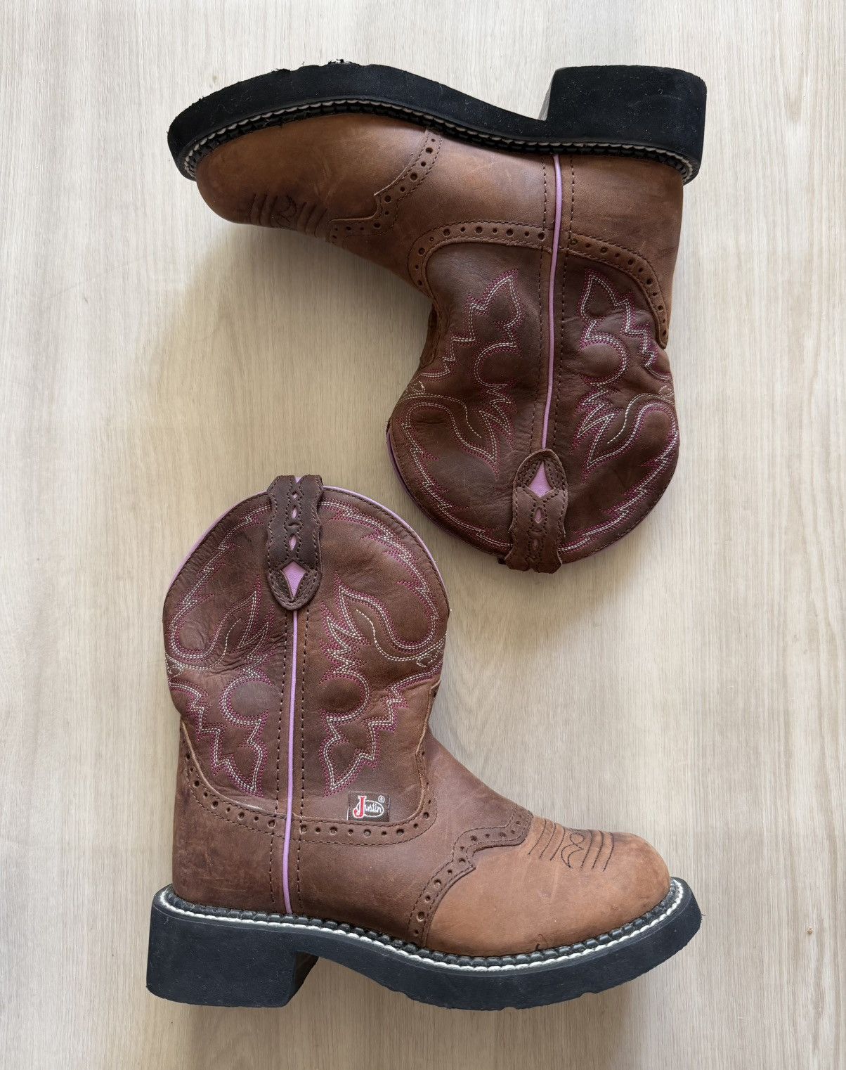 Justin Boots Justin Boots Gypsy L9903 Western Boots Brown Pink Sz 5B Size US 5 / IT 35 - 1 Thumbnail