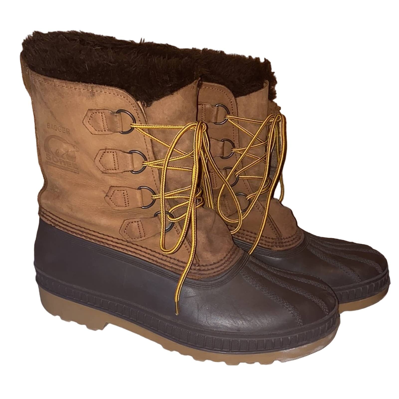 Sorel Badger Men's Leather Wool Winter Snow Boots Size 10