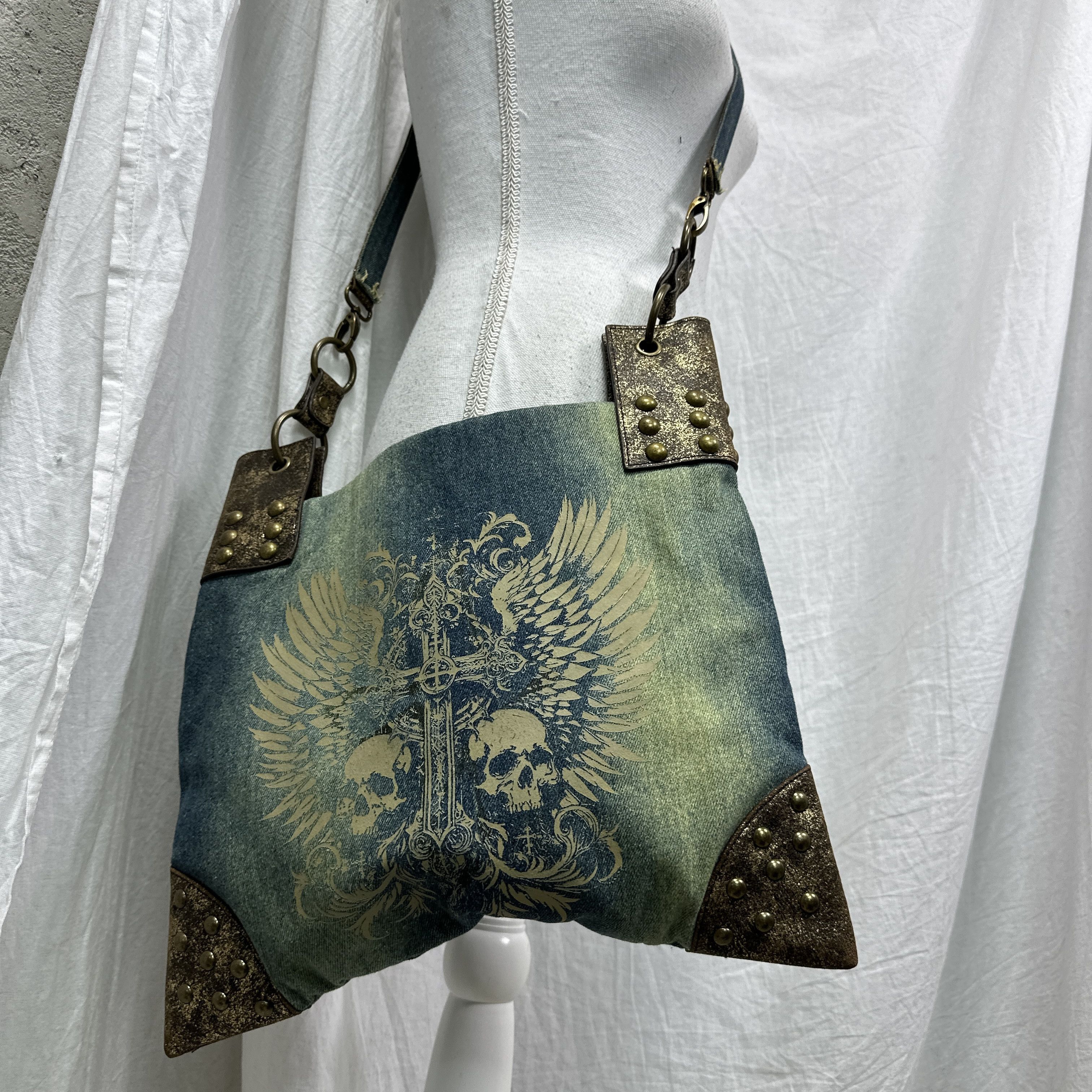 Vintage Vintage Grunge Avant Garde Denim Printed Skull Jeans Bag Y2K Size ONE SIZE - 2 Thumbnail